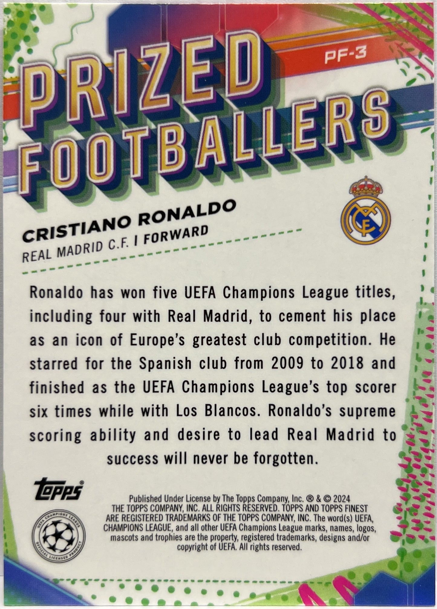 Cristiano Ronaldo Prized Footballers Topps Finest UCC 2023/24