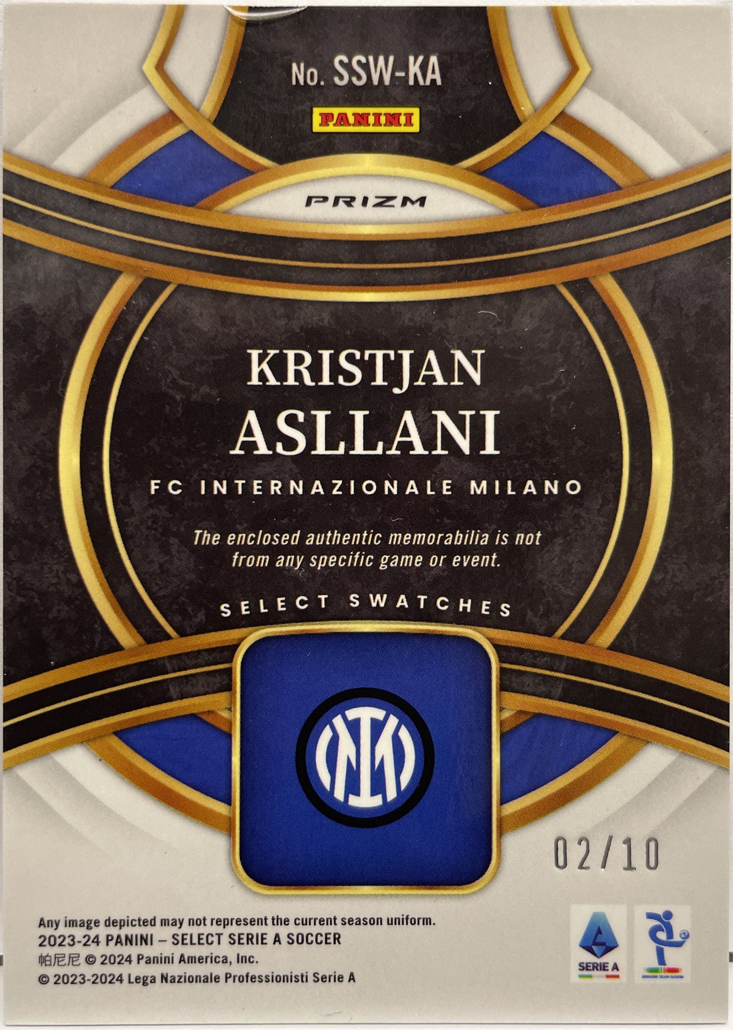 Krisjan Asllani 2/10 Patch Swatch Memorabilia Gold Select Serie A 2023/24