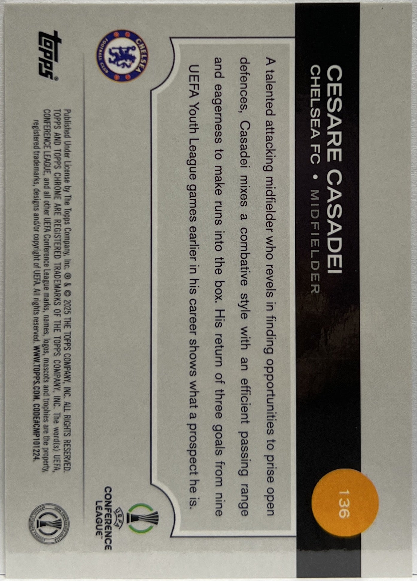 Cesare Casadei 3/10 Rookie Black Lava Topps Chrome UCC 2024/25