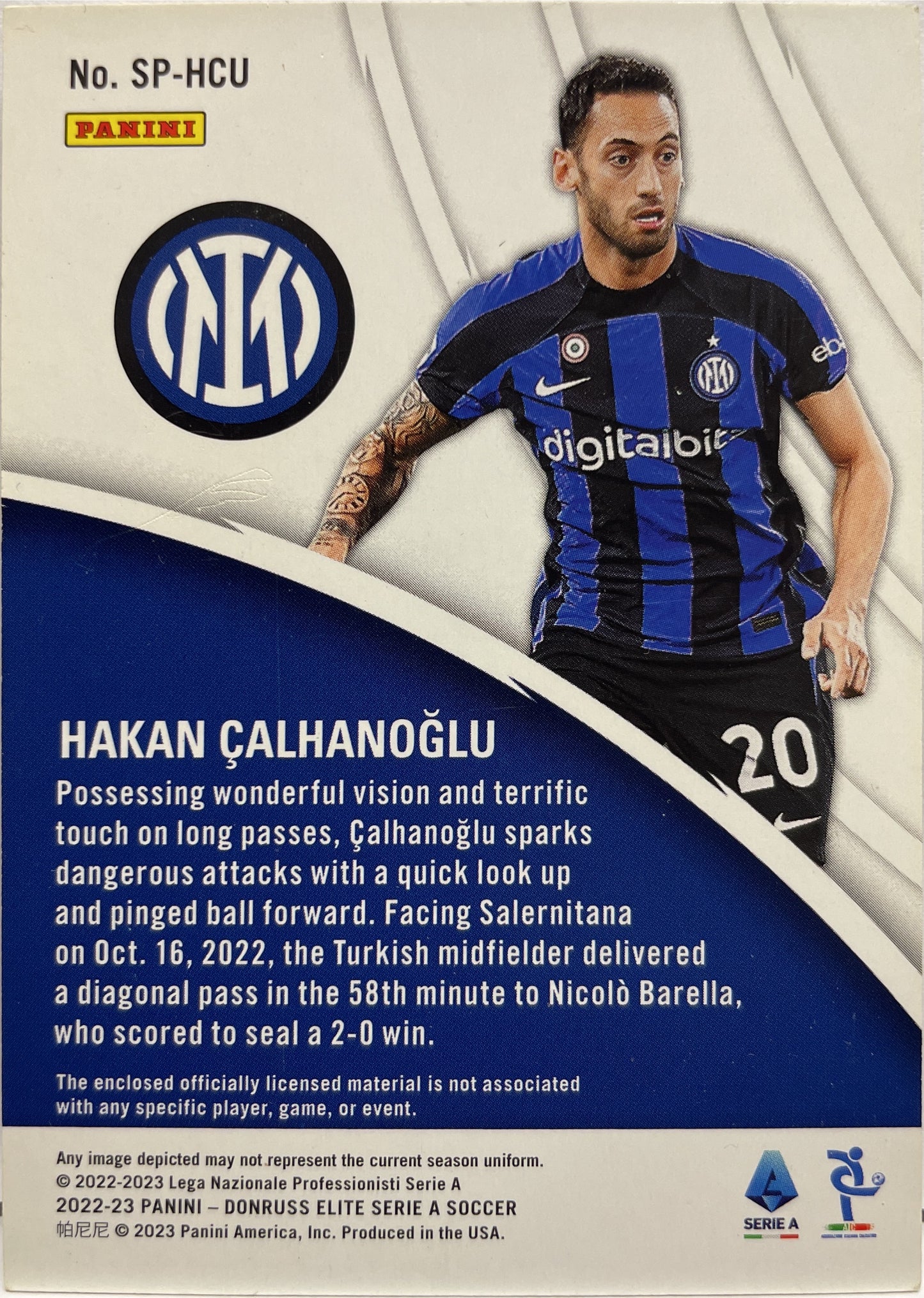 Hakan Calhanoglu 6/49 Patch Spark Plugs Donruss Elite Serie A 2022/23