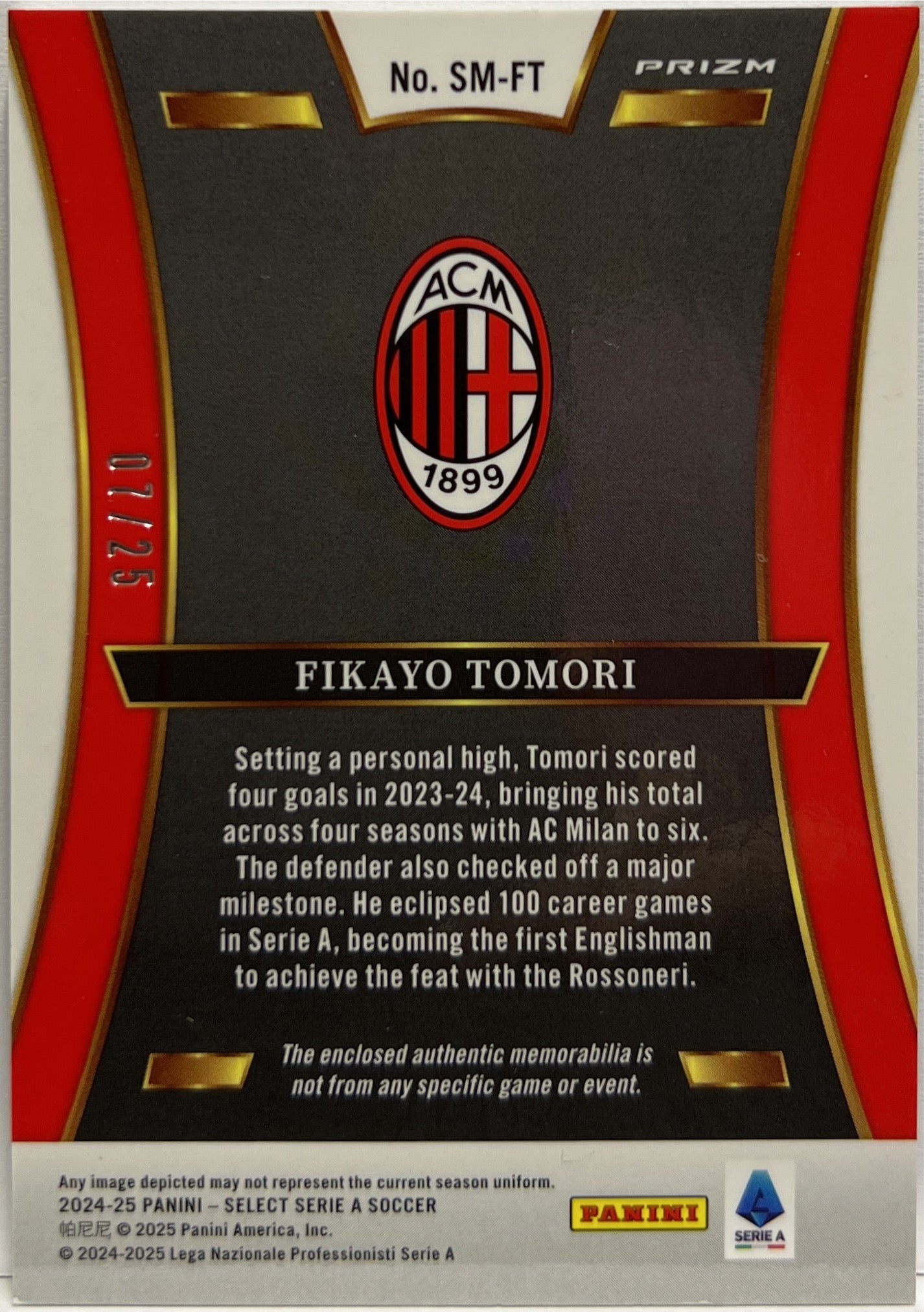 Fifayo Tomori 7/25 Patch Memorabilia Tie Dye Select Serie A 2024/25