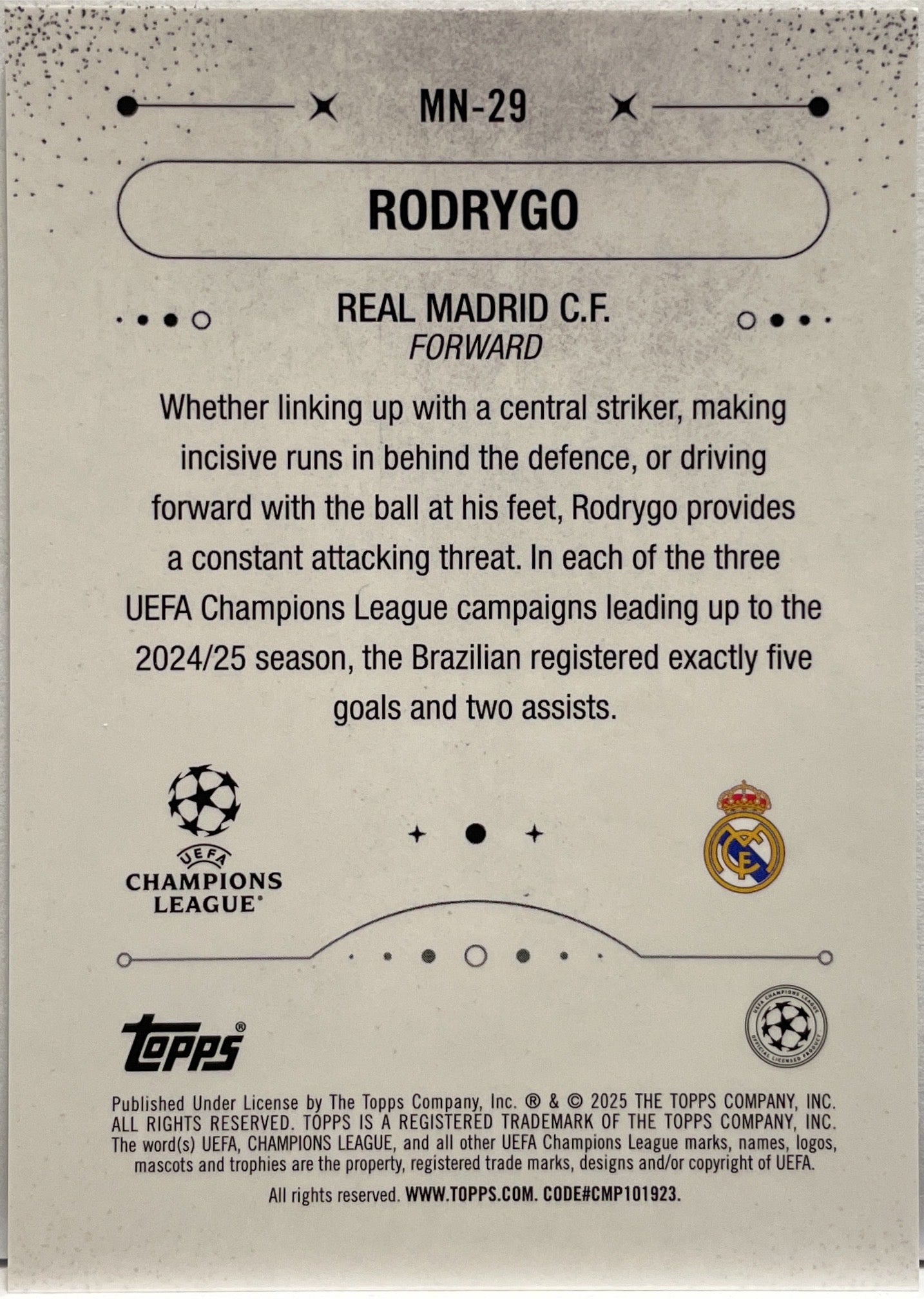 Rodrygo 8/10 Mystic Night Black Mojo Topps Merlin UCC 2024/25