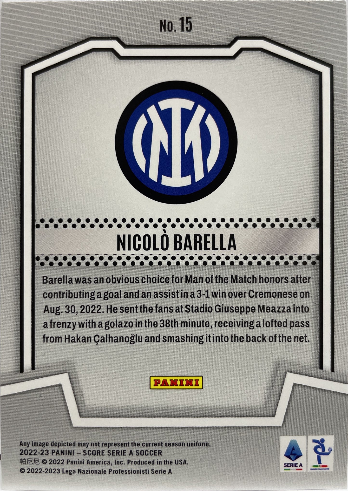 Nicolo Barella 7/15 Score Team Purple Score Serie A 2022/23