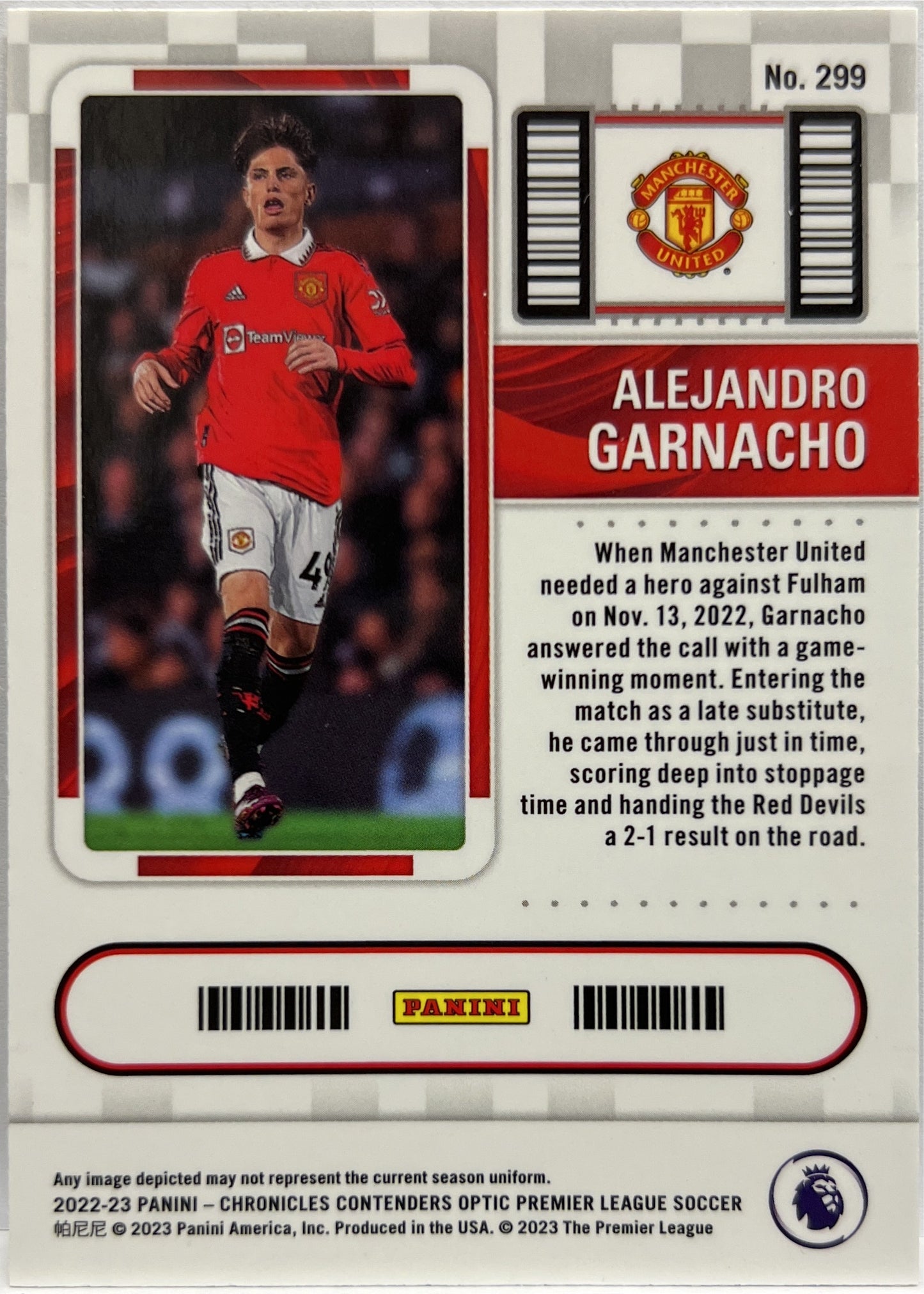Alejandro Garnacho Rookie Ticket Optic Contenders Chronicles Premier League 2022/23
