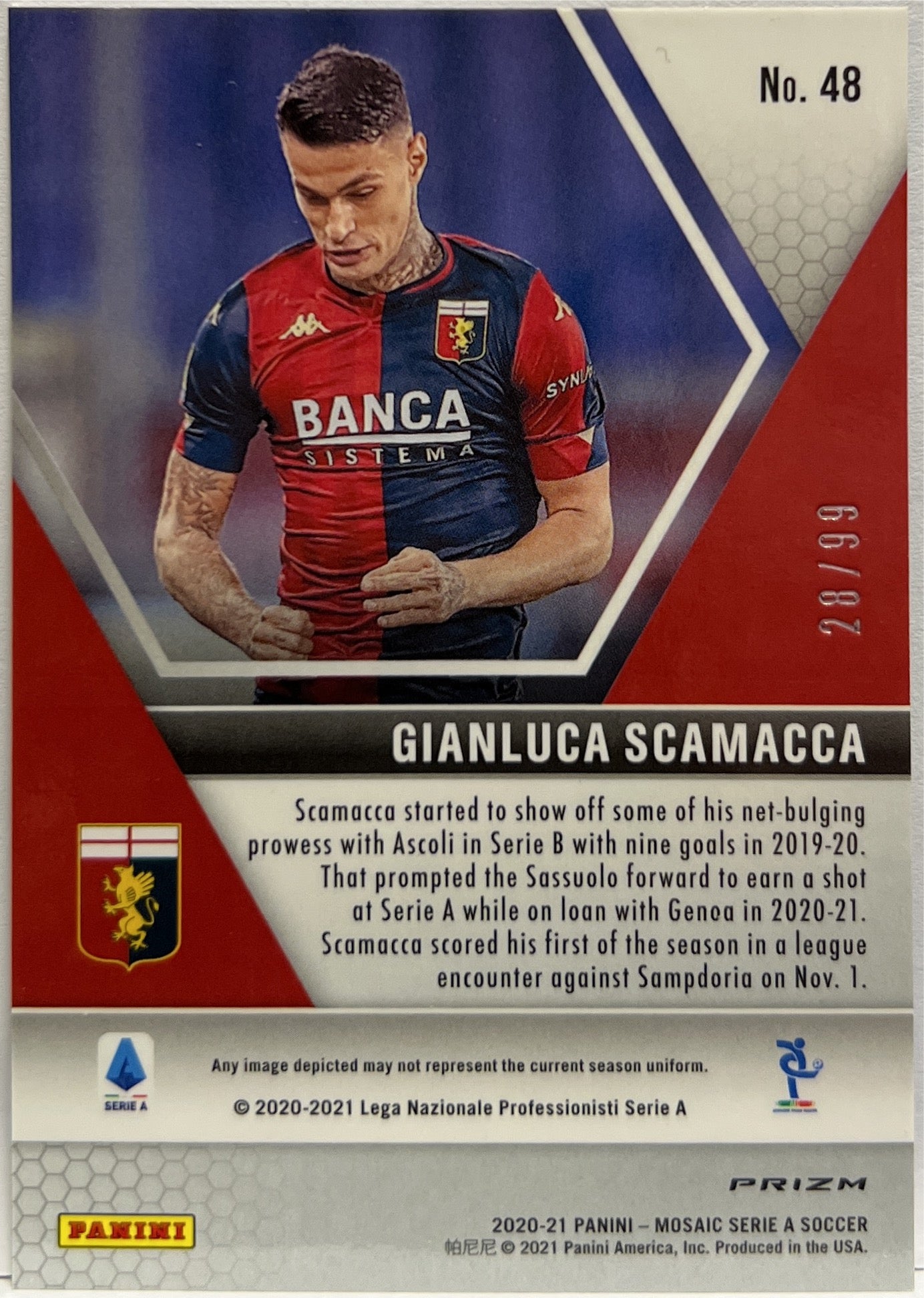 Gianluca Scamacca 28/99 Rookie Blue Mosaic Serie A 2020/21