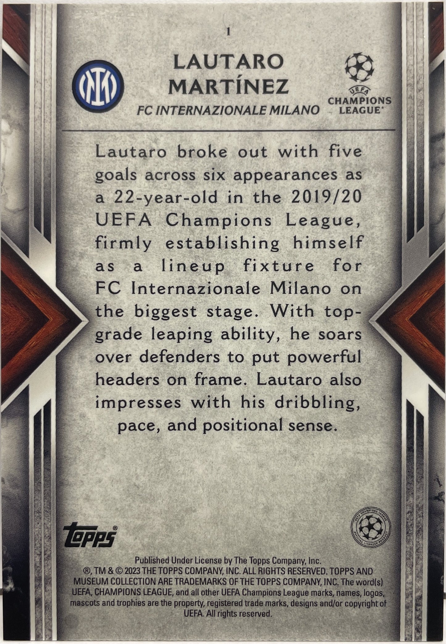 Lautaro Martinez 48/99 Purple Topps Museum 2022/23