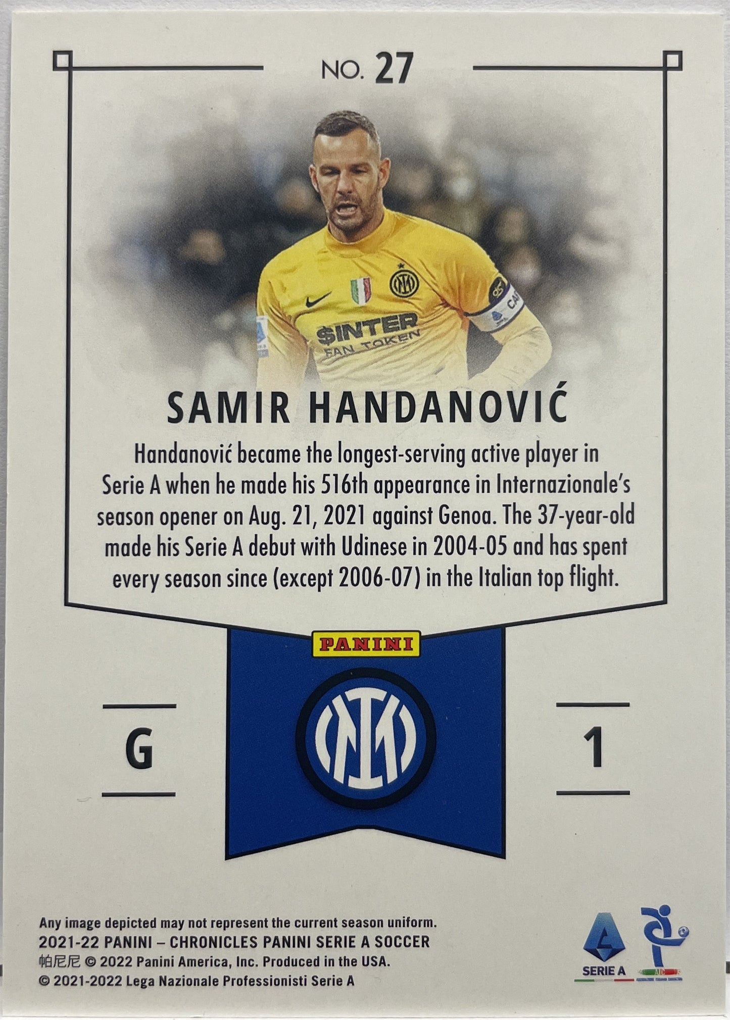 Samir Handanovic 63/99 Panini Chronicles Serie A 2021/22