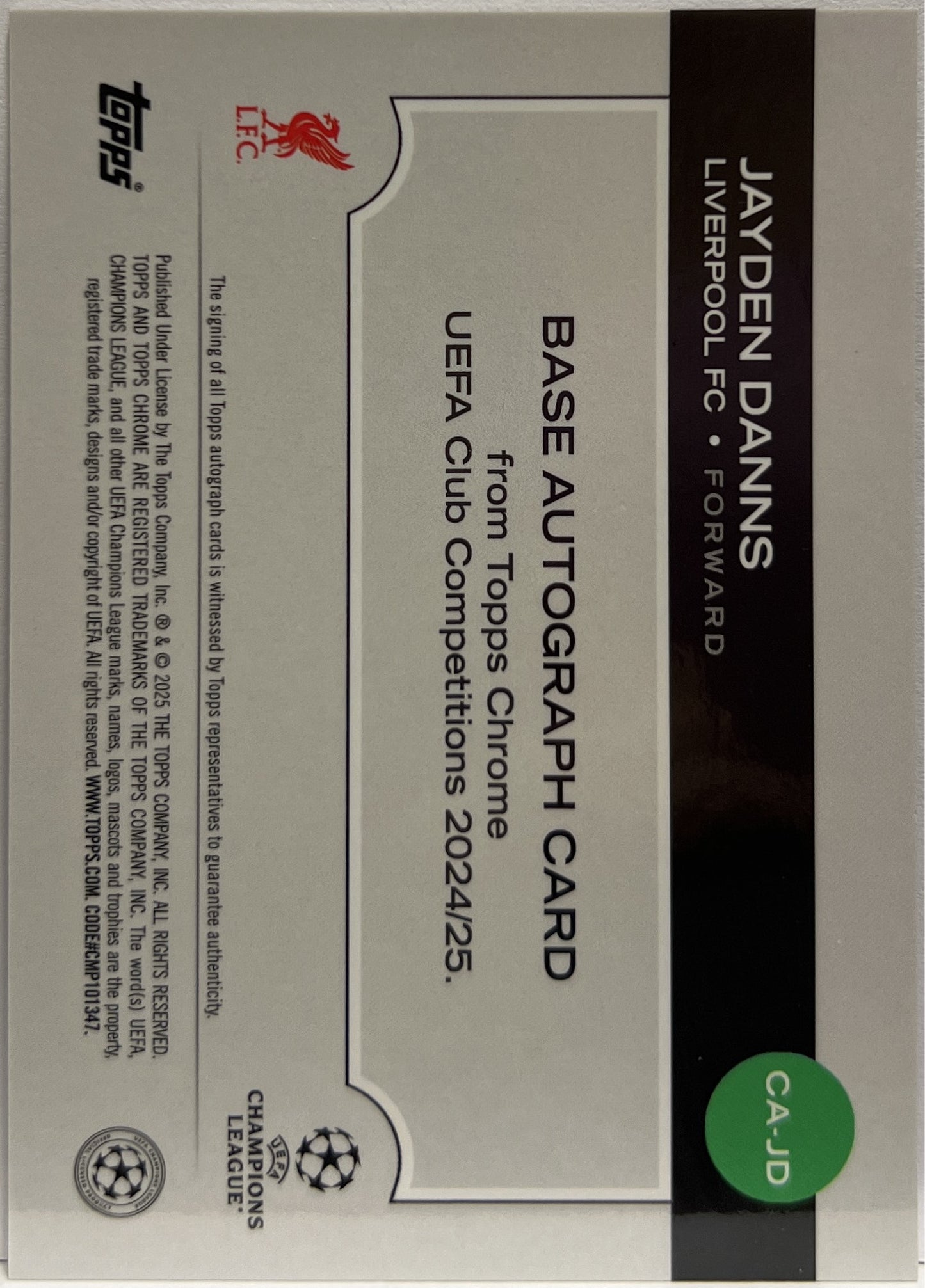 Jayden Danns 50/75 Rookie Autograph Magenta Topps Chrome UCC 2024/25