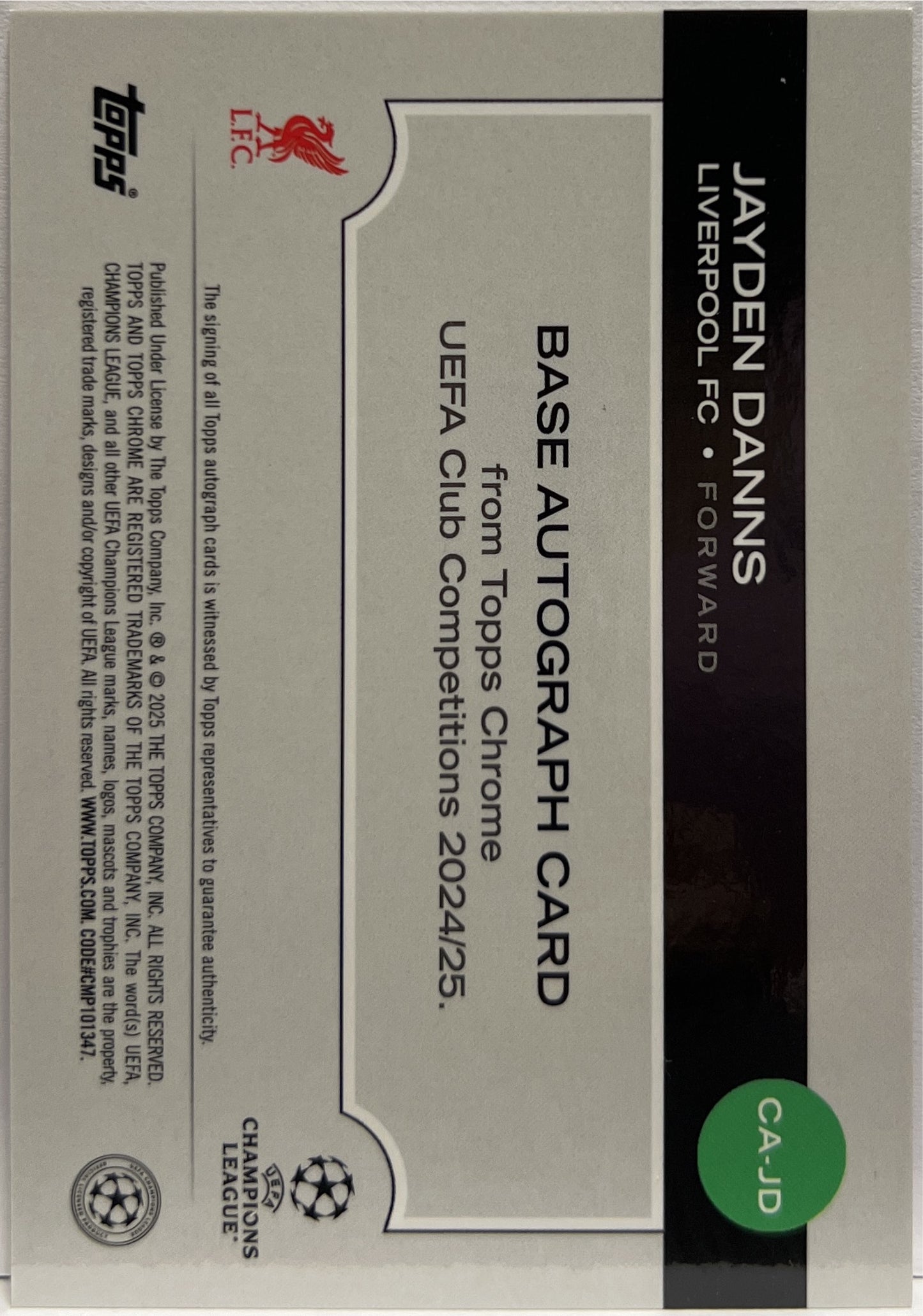 Jayden Danns 11/250 Rookie Autograph Pink Lava Topps Chrome UCC 2024/25