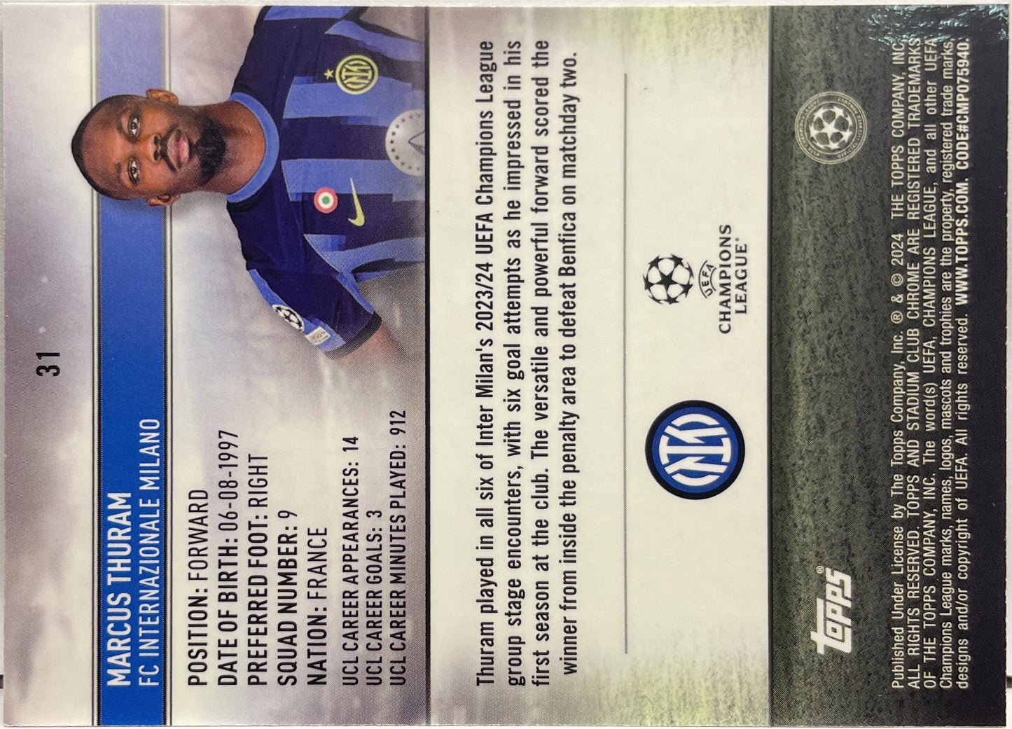 Marcus Thuram 134/175 Topps Stadium Chrome 2023/24