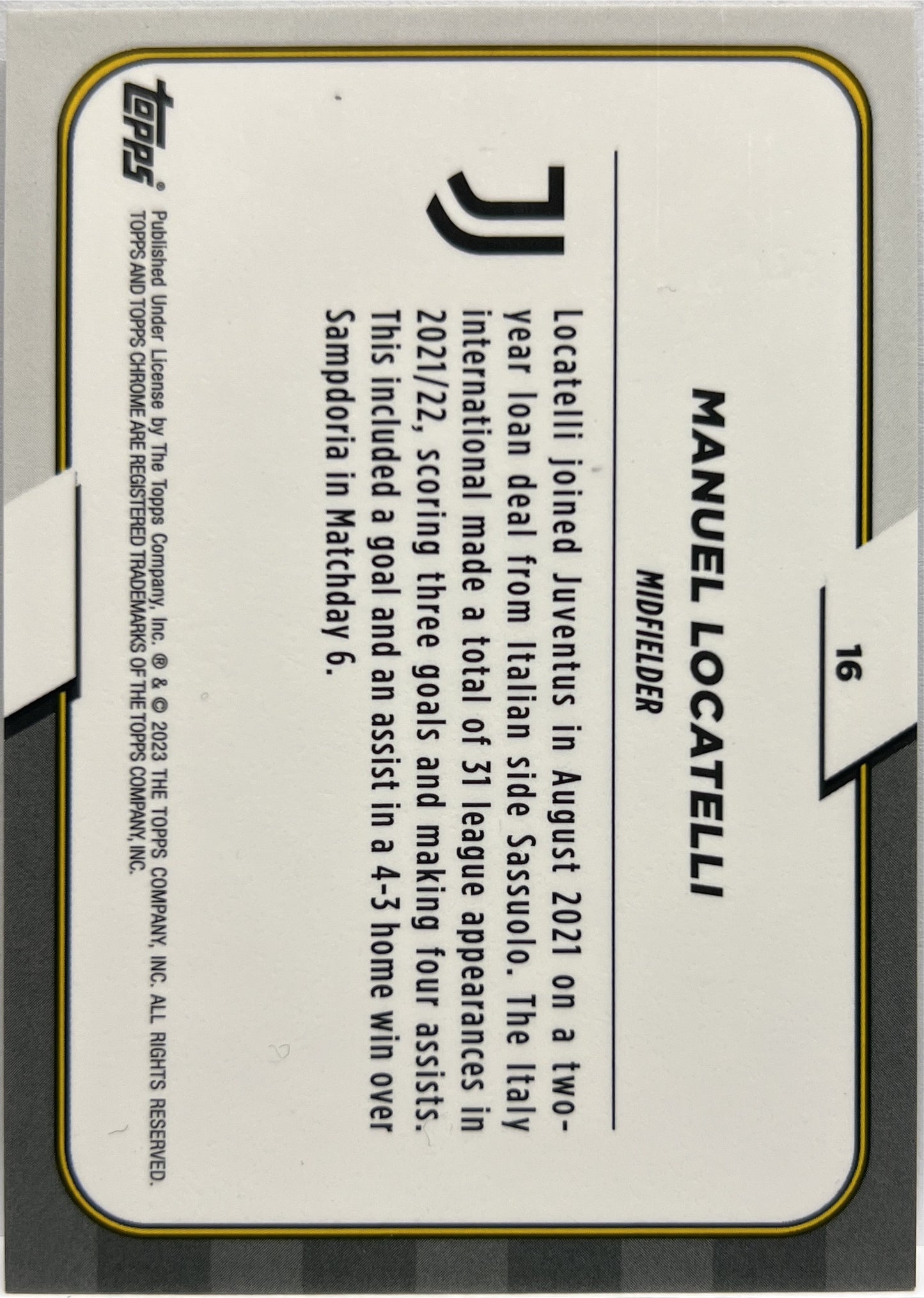 Manuel Locatelli 38/75 Zebra Topps Chrome Juventus 2022/23