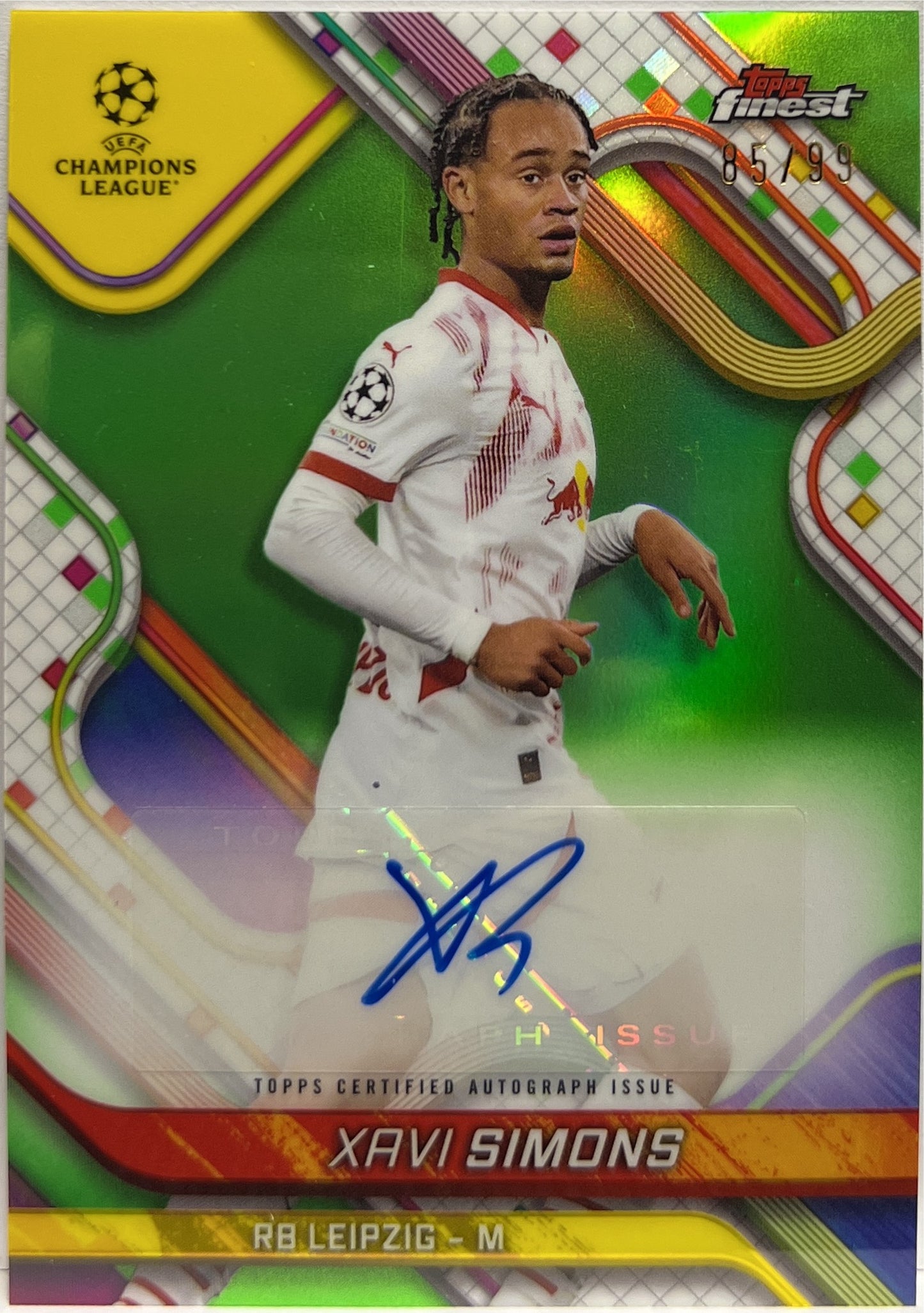 Xavi Simons 85/99 Autograph Neon Green Topps Finest UCC 2024/25