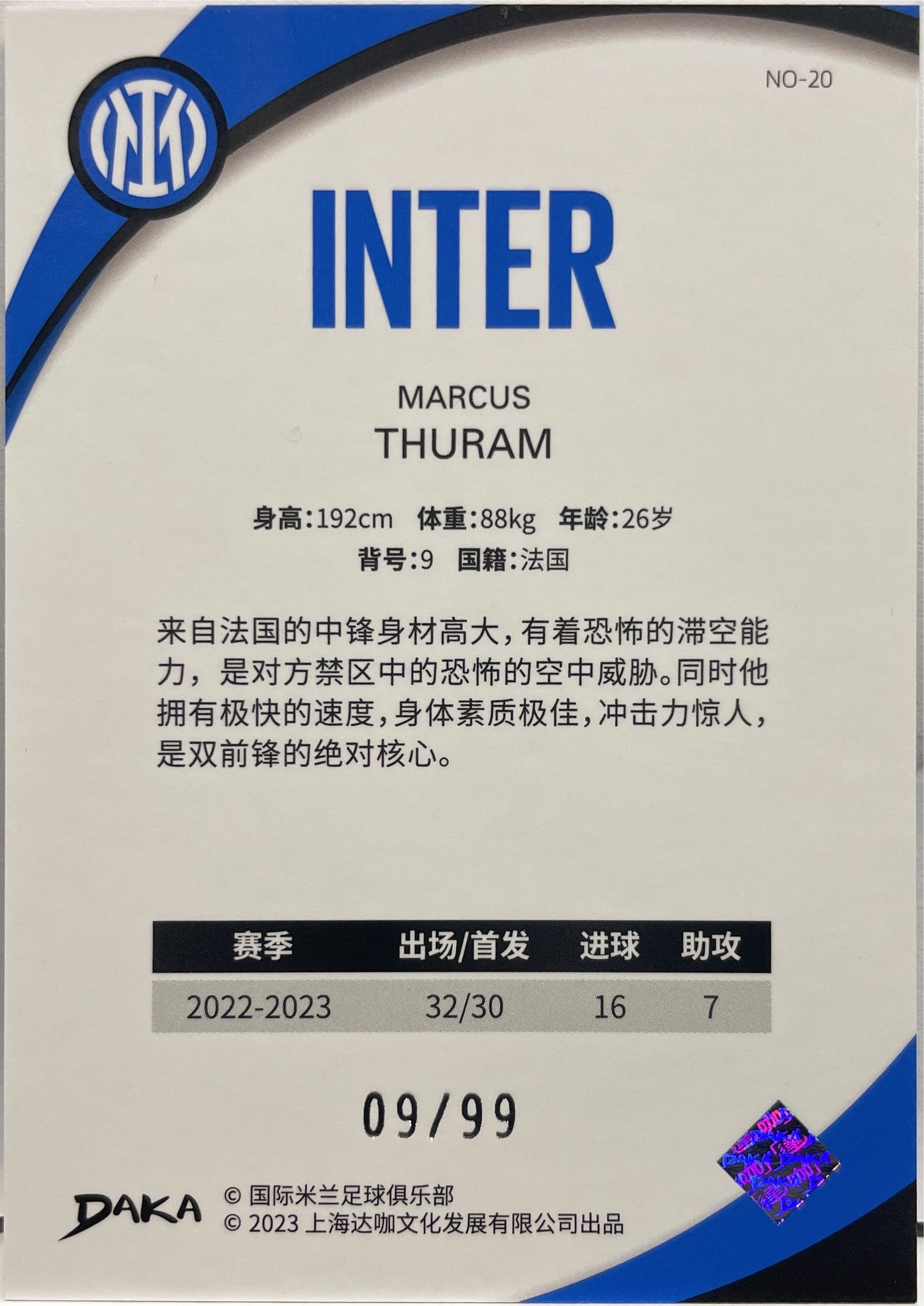 Marcus Thuram 9/99 Inter x Daka 2022/23