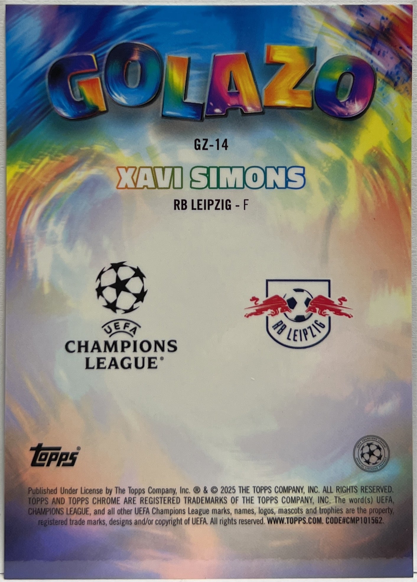 Xavi Simons 166/199 Golazo Aqua Topps Chrome UCC 2024/25