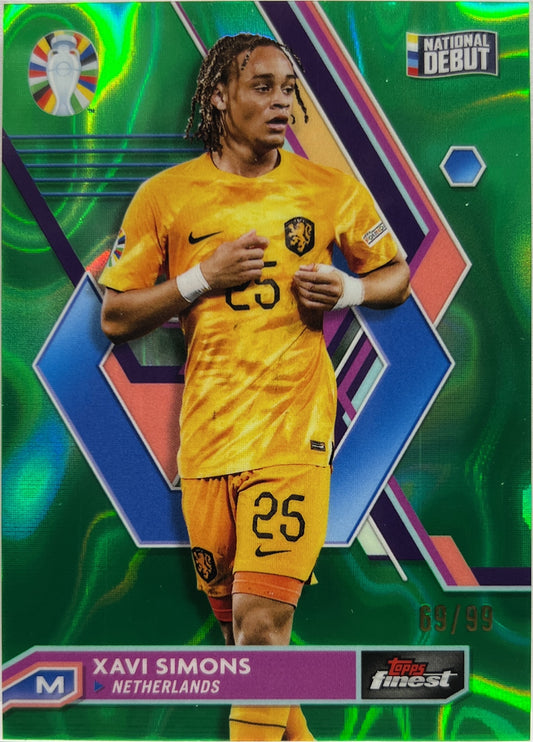 Xavi Simons 69/99 National Debut Green Topps Finest Road To Euro 2024