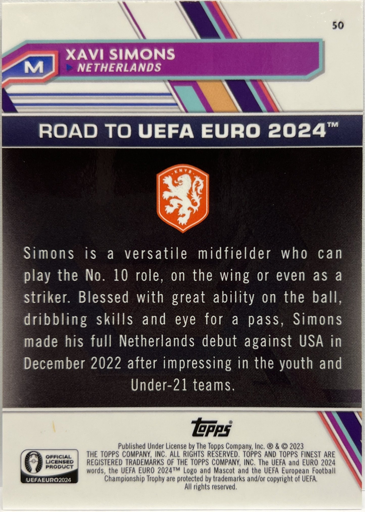 Xavi Simons 69/99 National Debut Green Topps Finest Road To Euro 2024