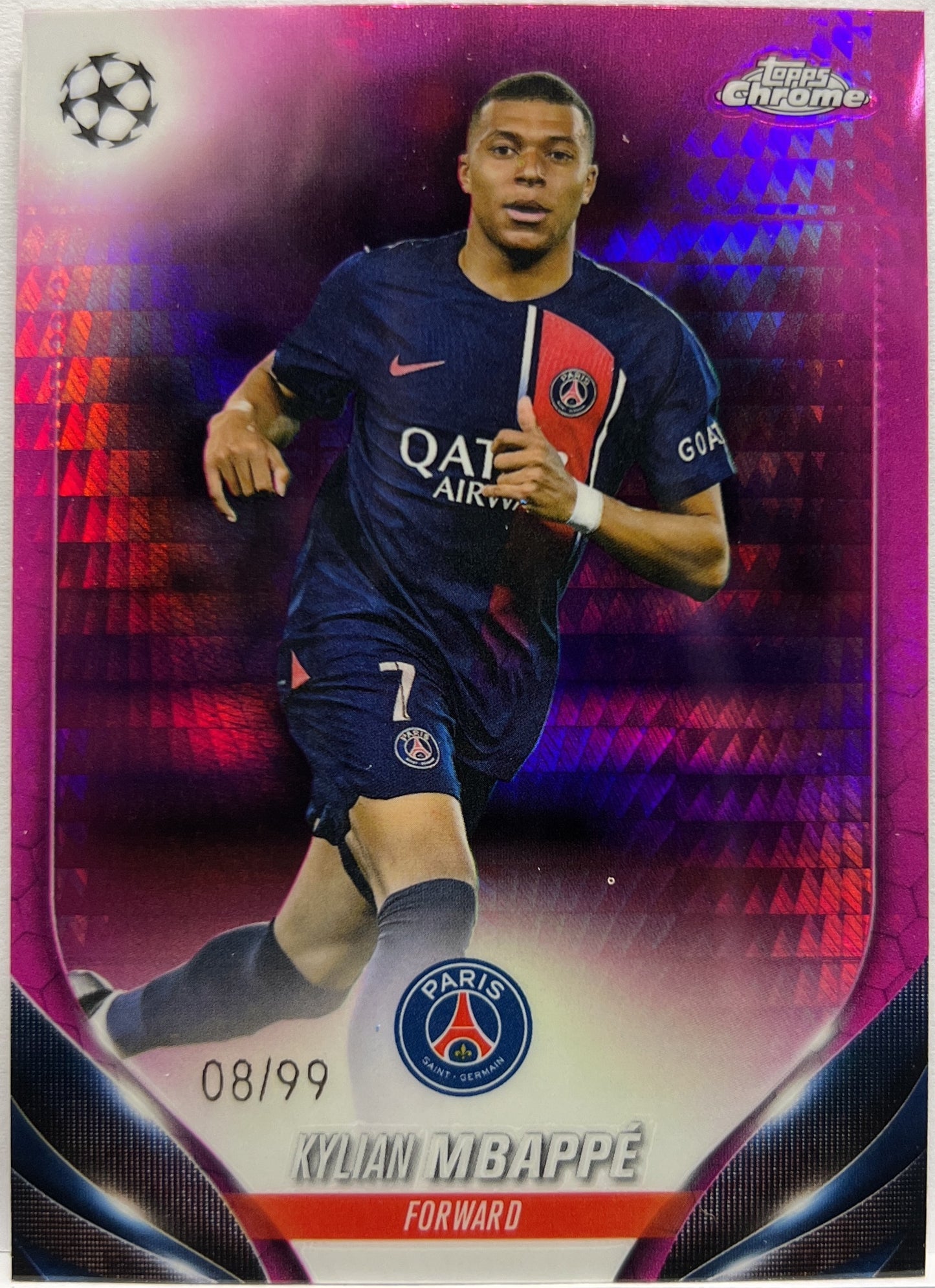 Kylian Mbappe 8/99 Pink Topps Chrome UCC 2023/24