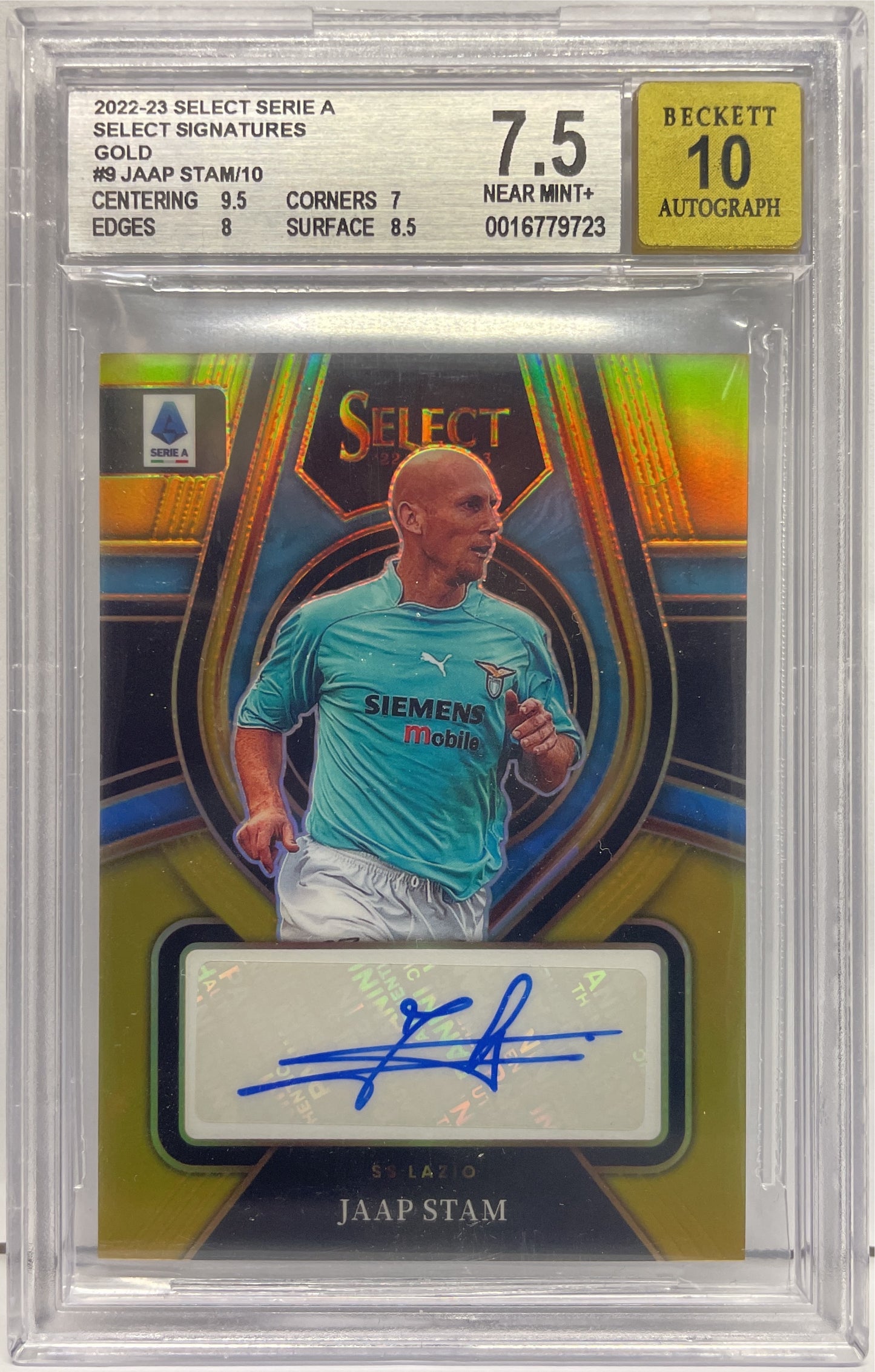 Beckett 7.5 - Jaap Stam 5/10 Autograph Signatures Gold - Select Serie A 2022/23