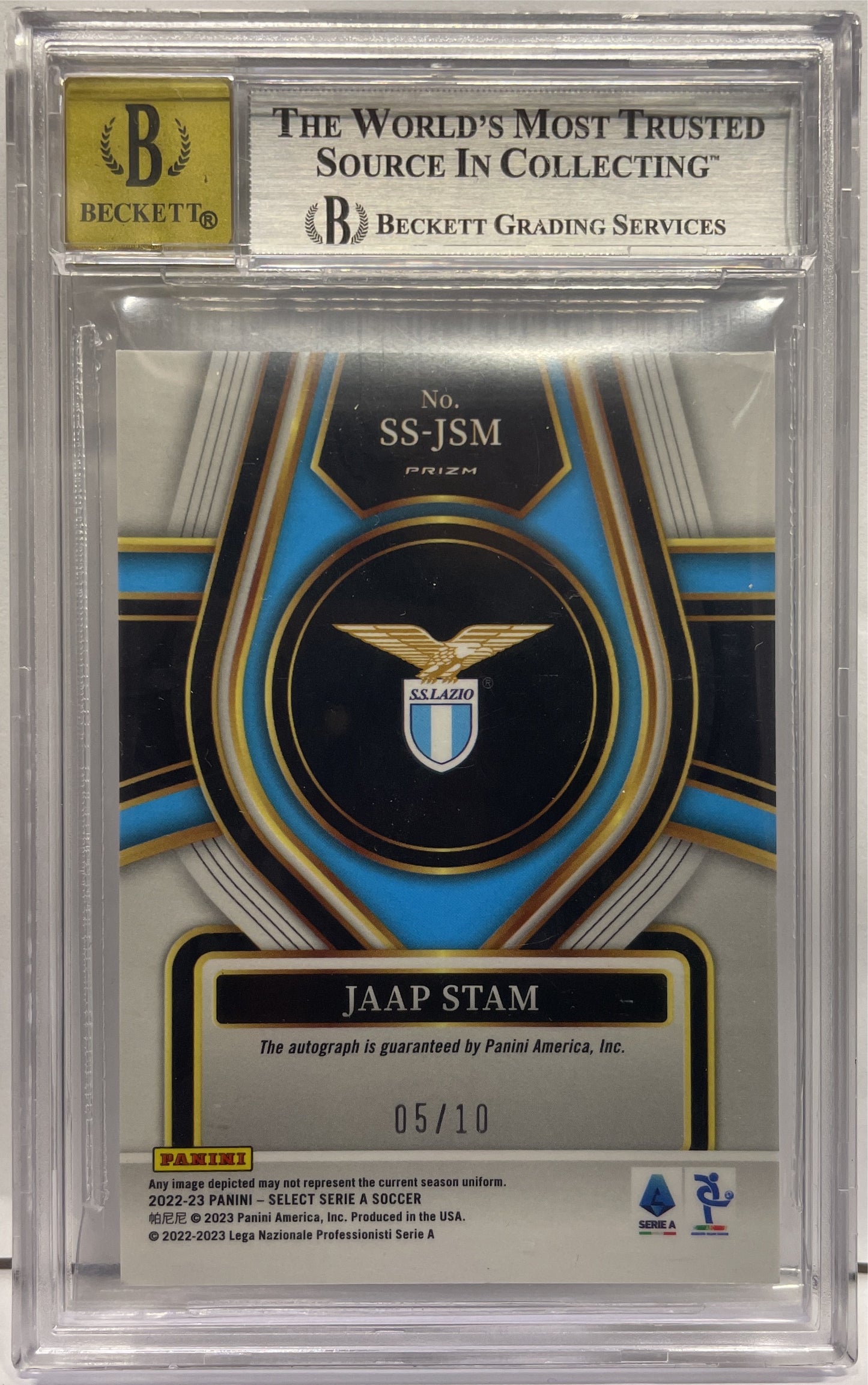 Beckett 7.5 - Jaap Stam 5/10 Autograph Signatures Gold - Select Serie A 2022/23