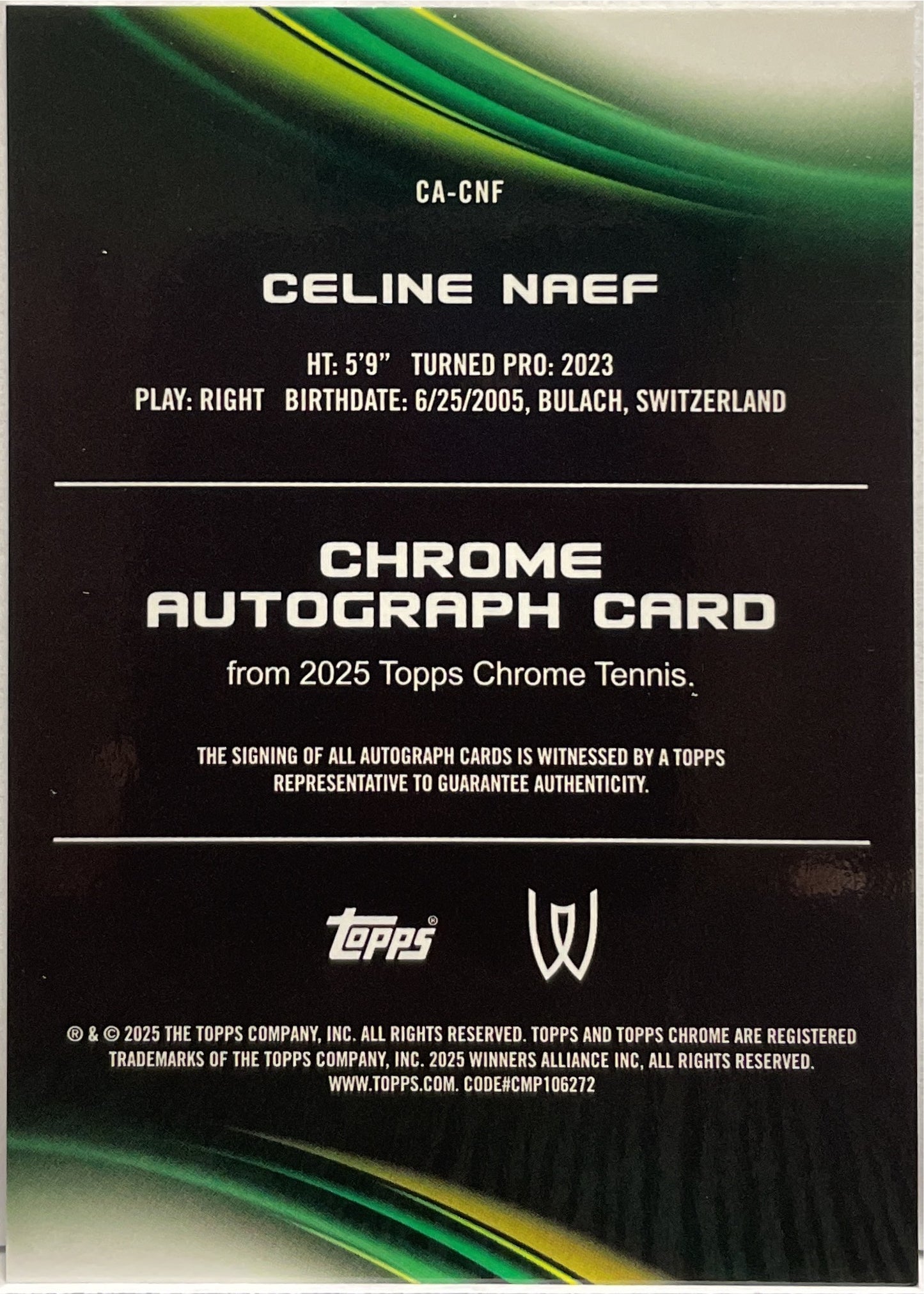 Celine Naef Autograph Topps Chrome Tennis 2025