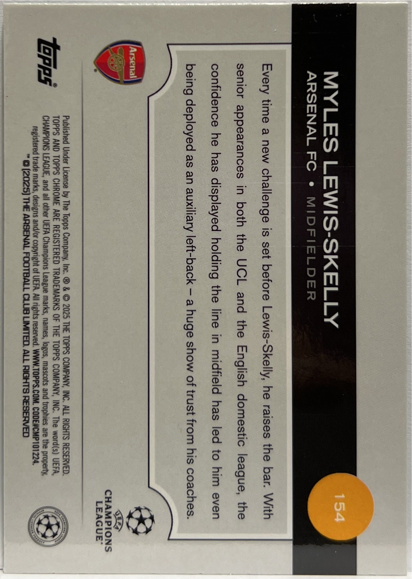 Myles Lewis Skelly 64/199 Rookie Aqua Topps Chrome UCC 2024/25