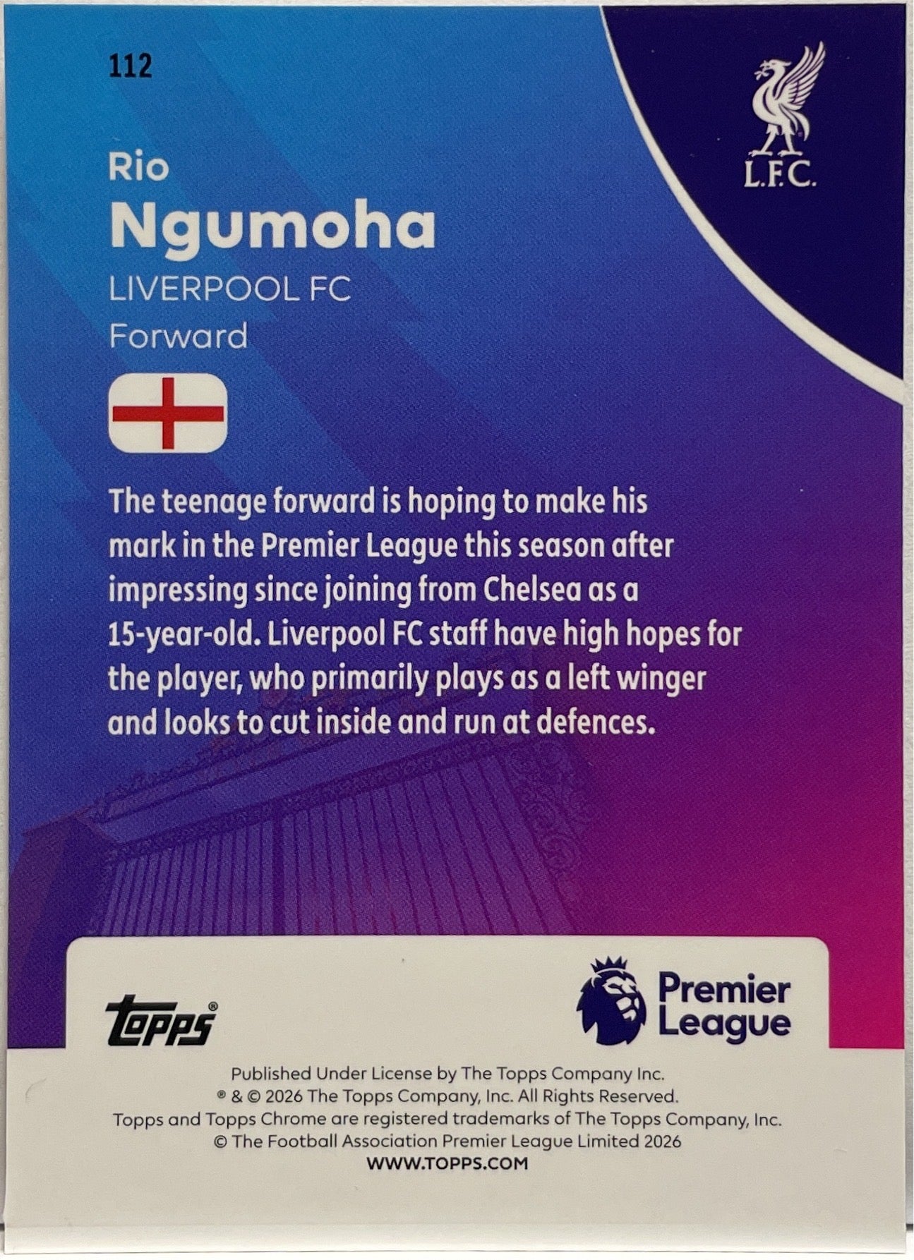 Rio Ngumoha Rookie Topps Chrome Premier League EPL 2026