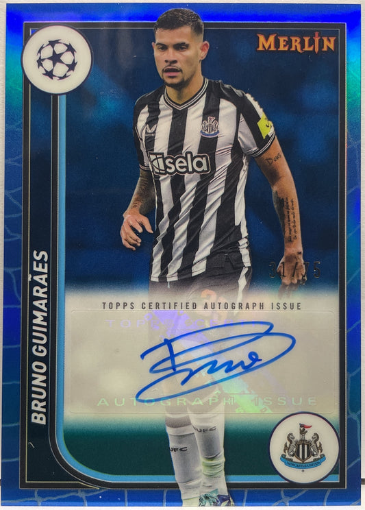 Bruno Guimaraes 31/75 Autograph Blue Topps Chrome Merlin 2023/24