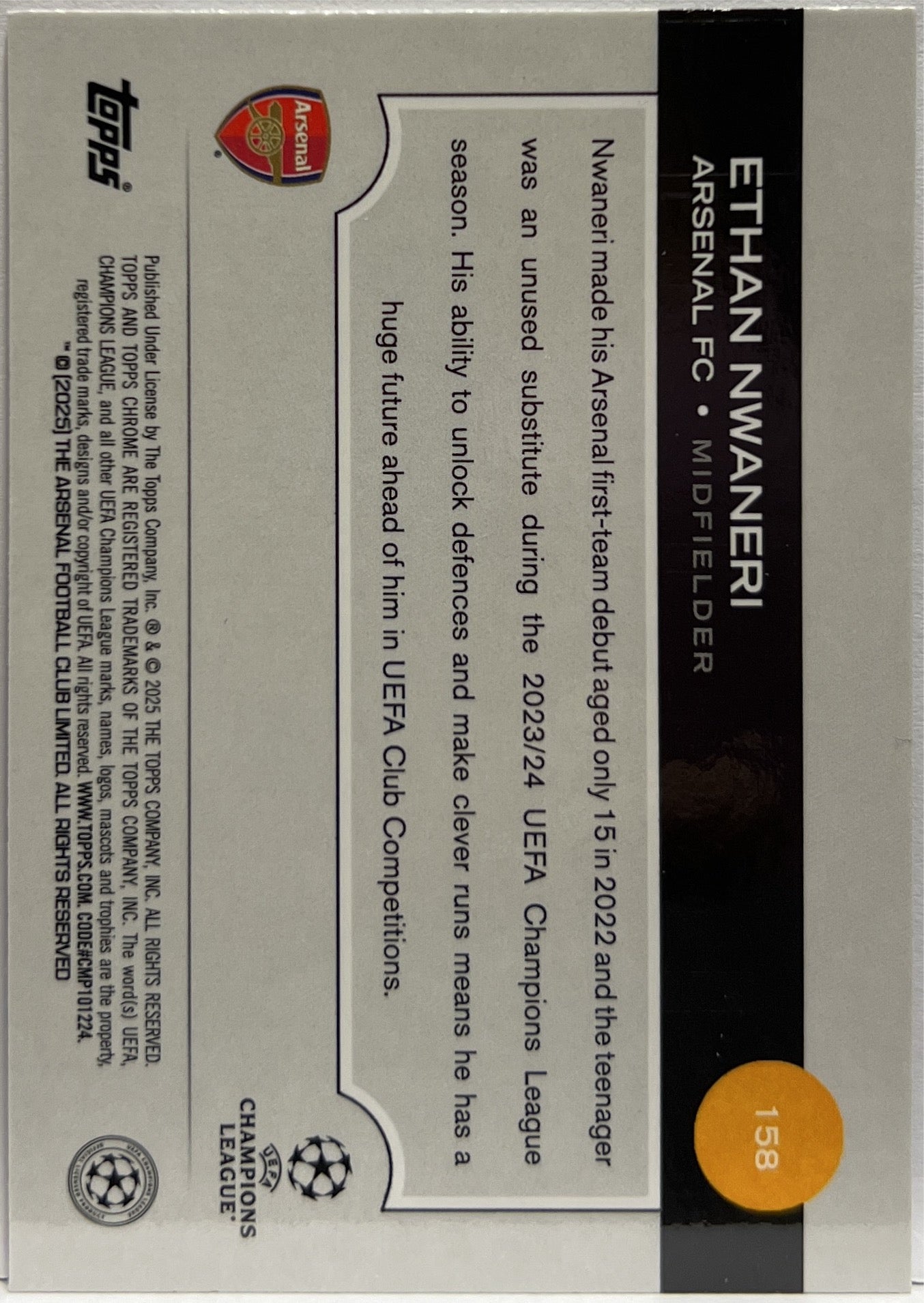 Ethan Nwaneri 61/299 Rookie Violet Topps Chrome UCC 2024/25