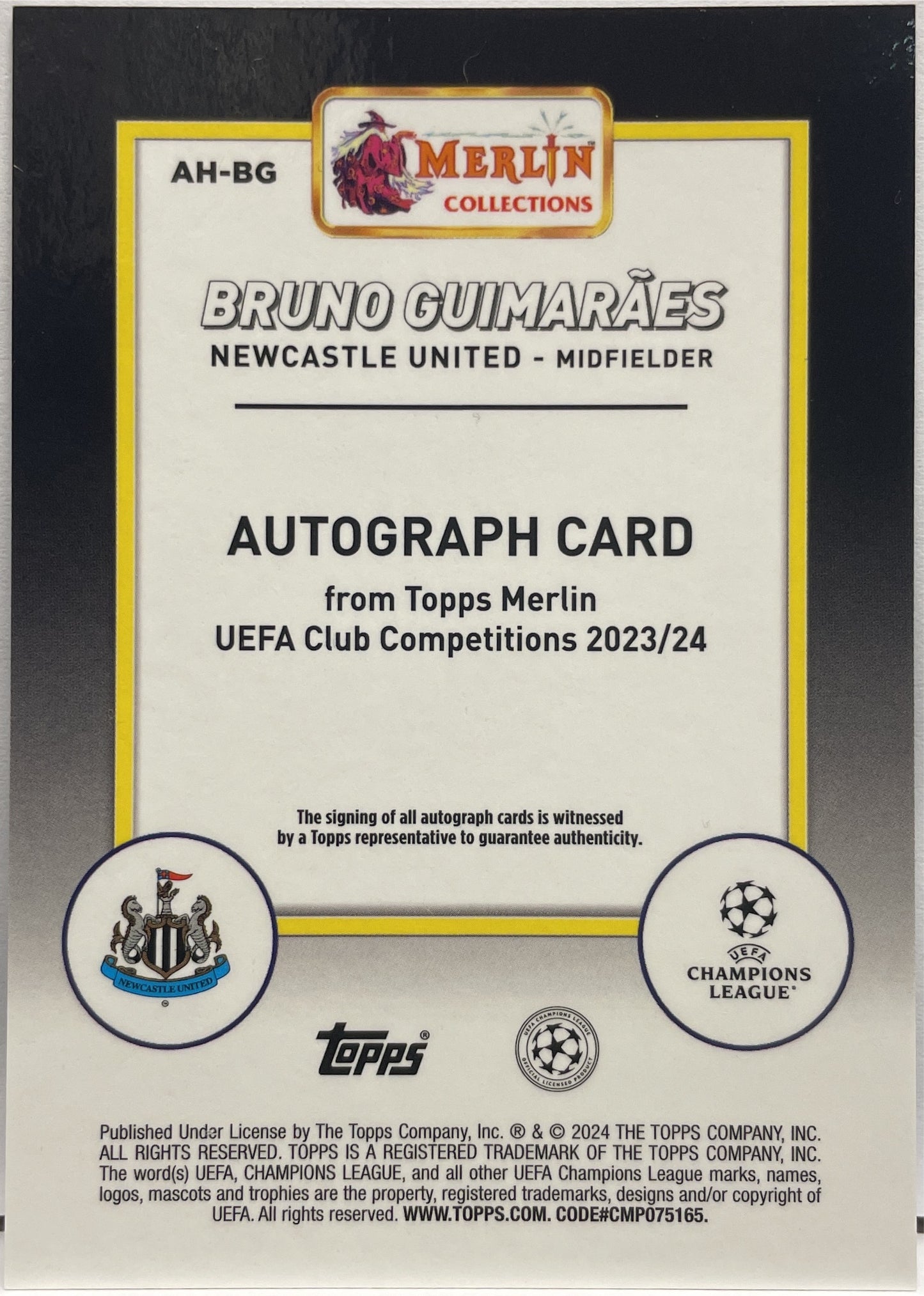 Bruno Guimaraes 31/75 Autograph Blue Topps Chrome Merlin 2023/24