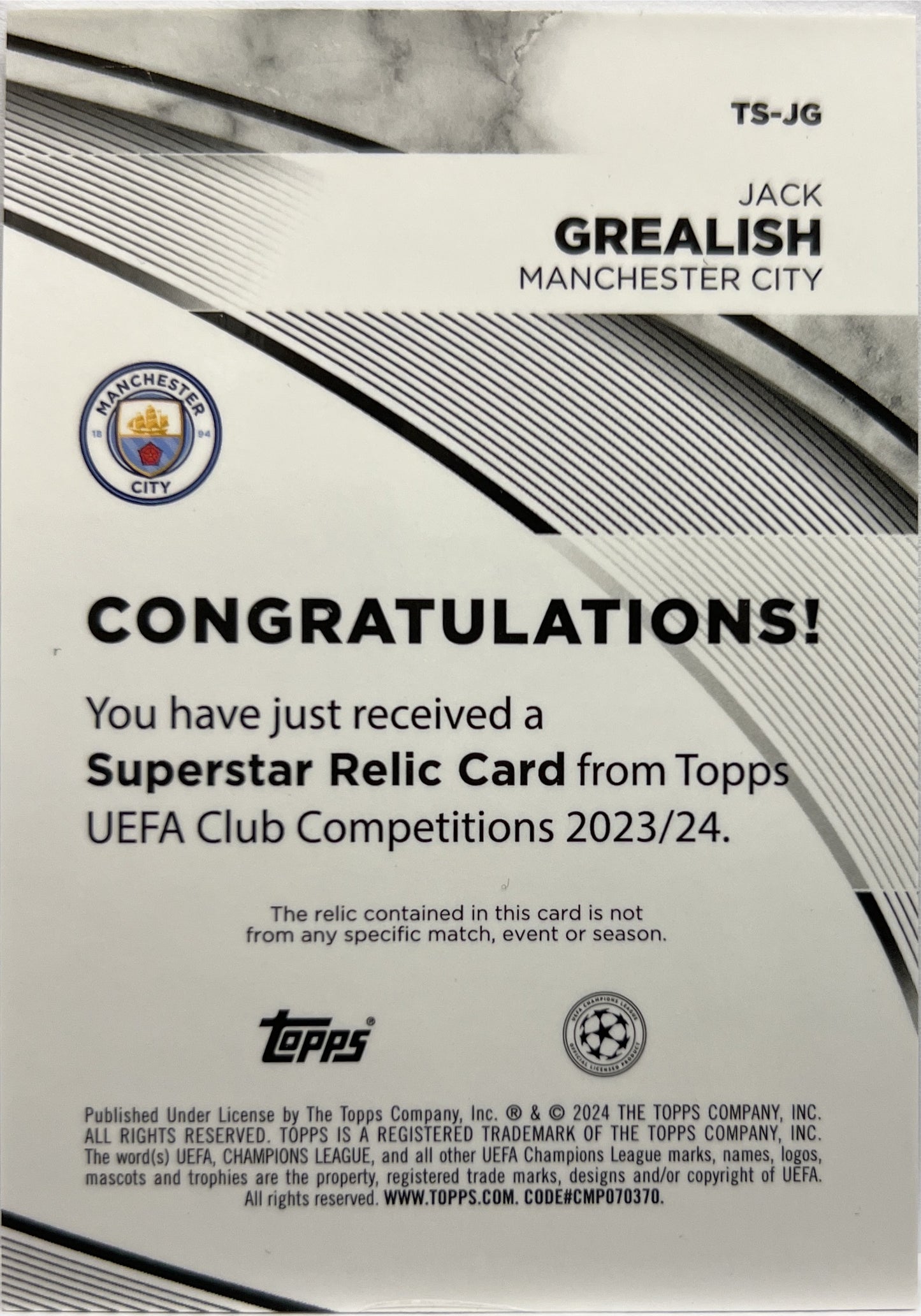 Jack Grealish Patch Topps UCC 2023/24