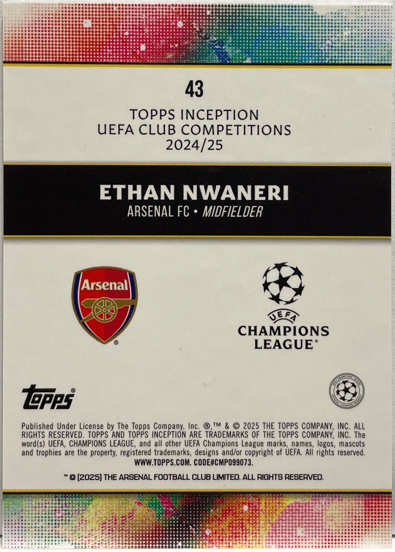 Ethan Nwaneri 9/10 Rookie Emerging Stars Topps Inception 2024/25