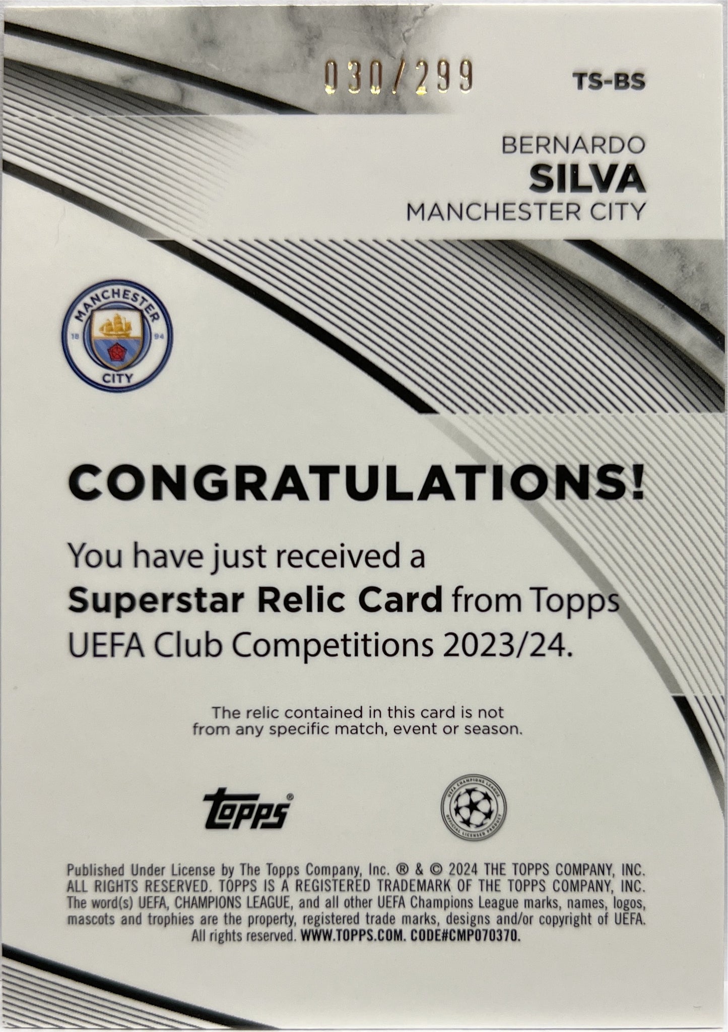 Bernardo Silva 30/299 Patch Topps UCC 2023/24