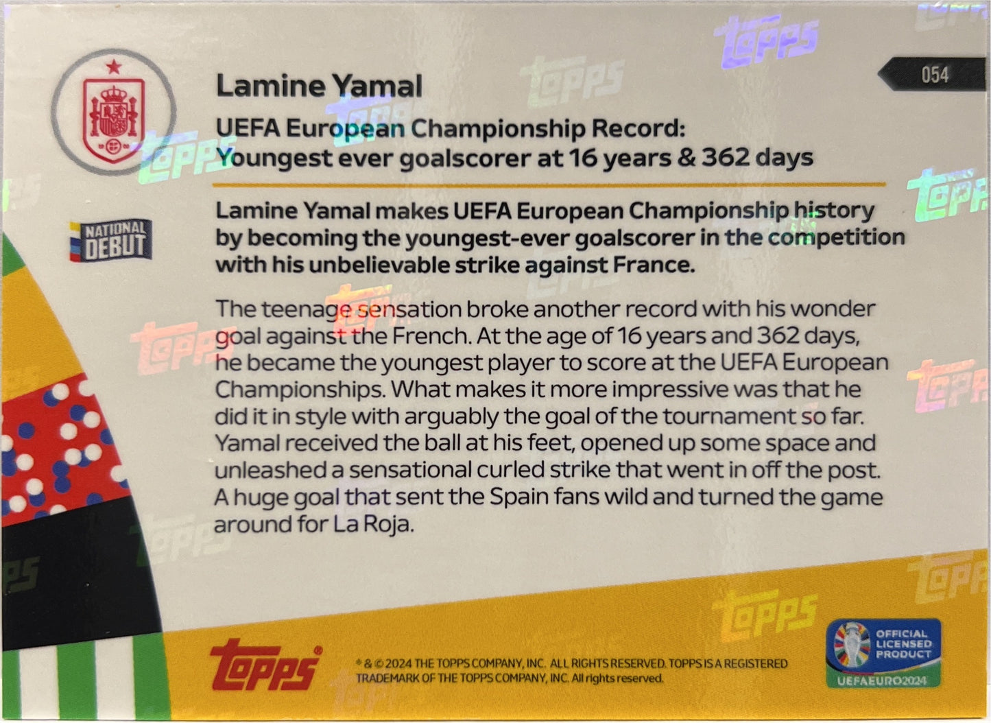 Lamine Yamal 9/16 National Debut Topps Now 2024
