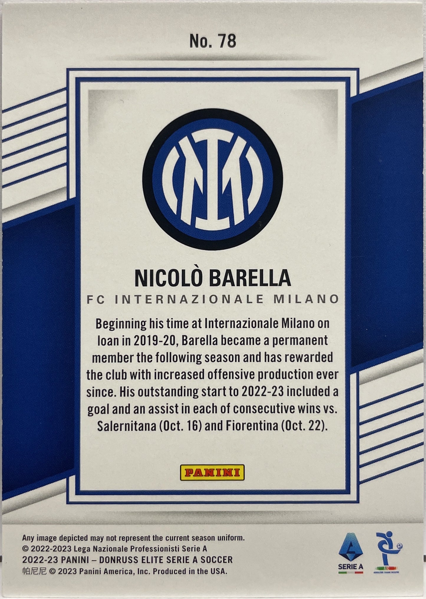 Nicolo Barella 10/25 Pink Disco Donruss Elite Serie A 2022/23