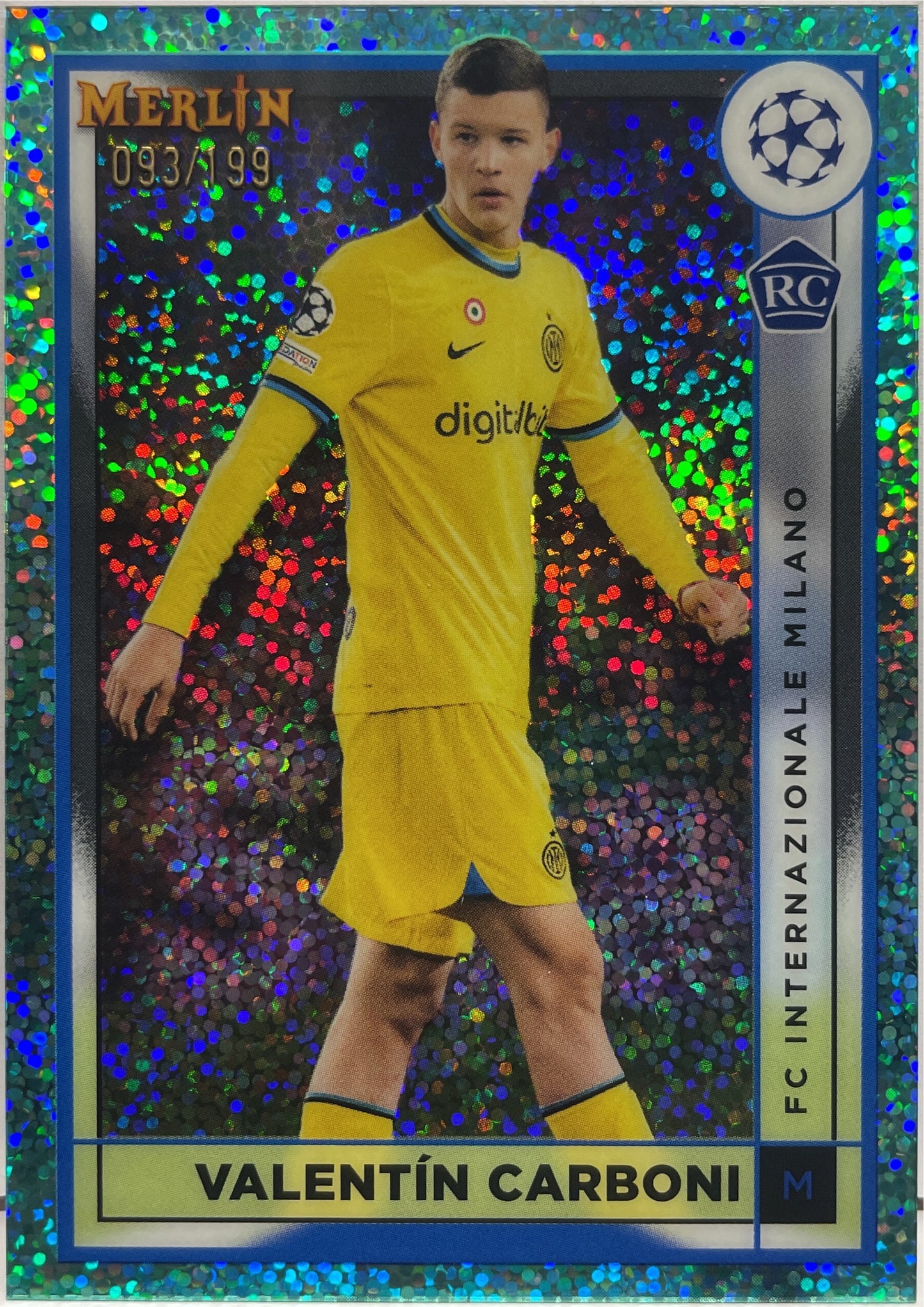 Valentin Carboni 93/199 rookie Aqua Speckle Topps Chrome Merlin 2022/23