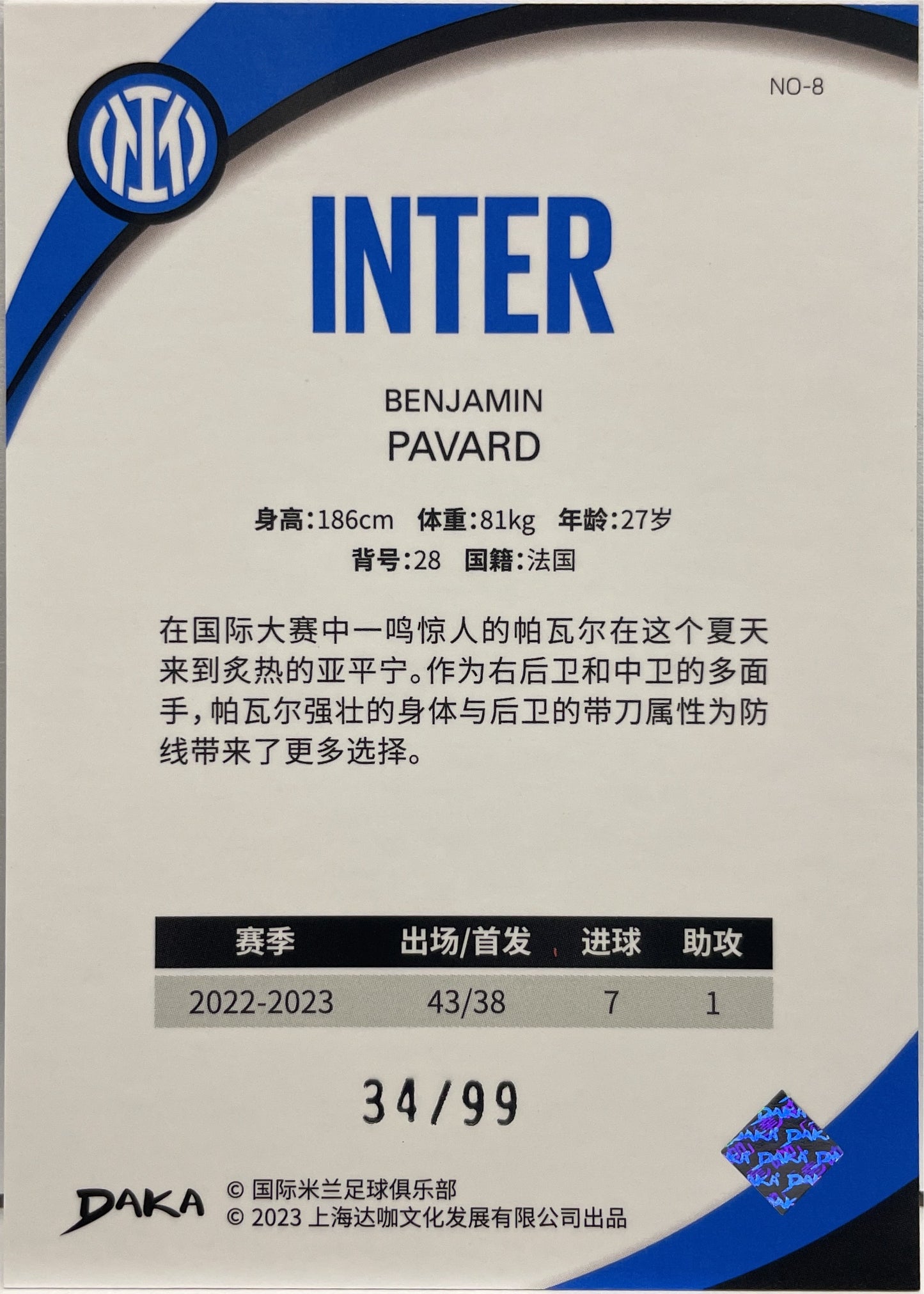 Benjamin Pavard 34/99 Daka x Inter 2022/23