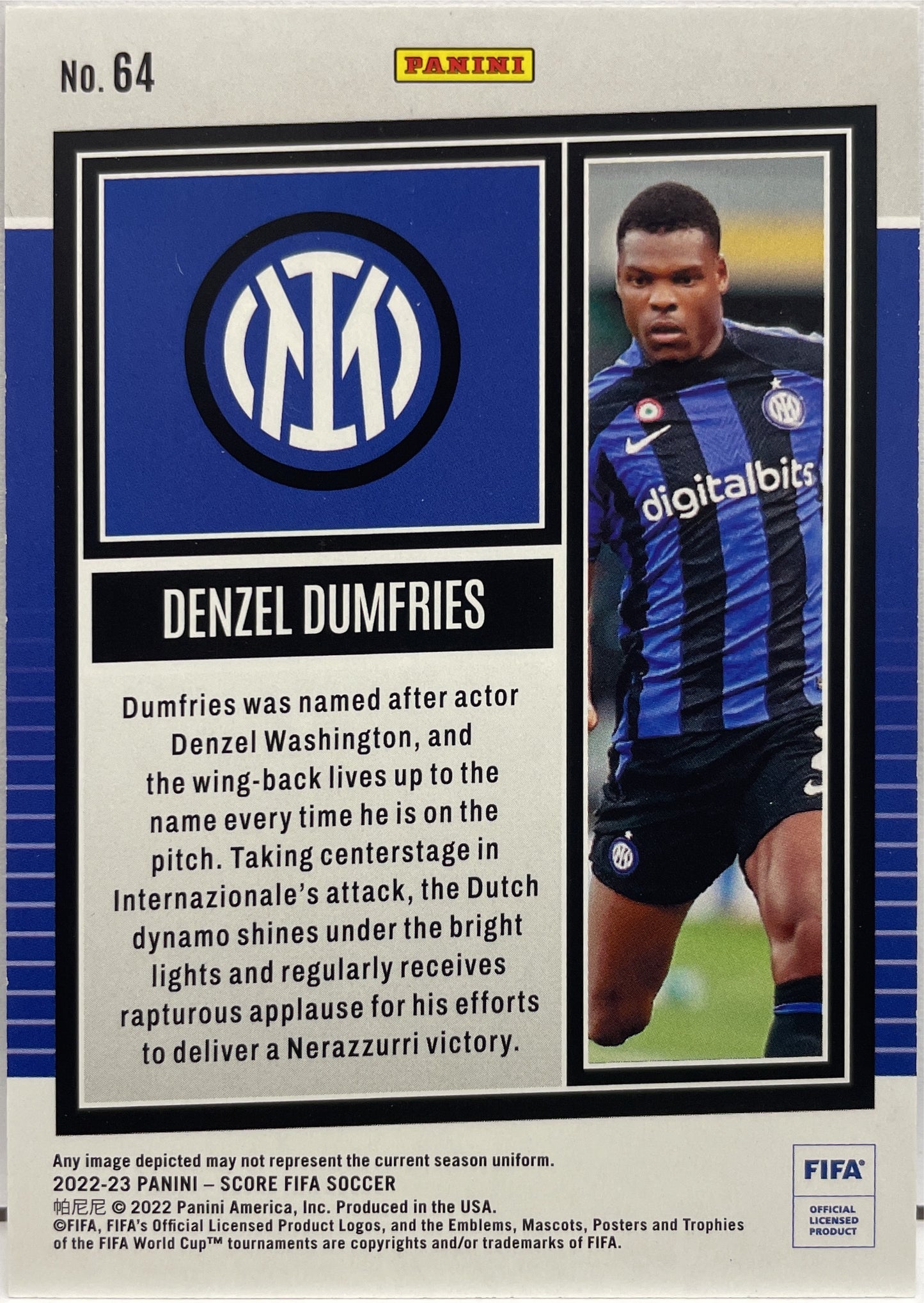 Denzel Dumfries 39/60 Blue Laser Score Fifa 2022/23