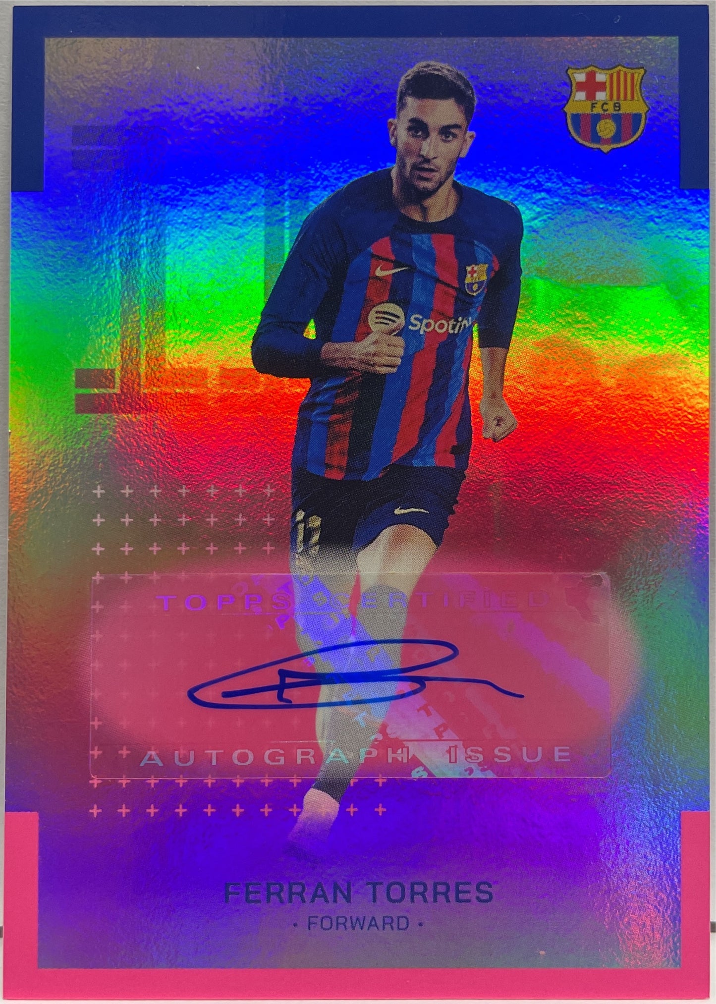 Ferran Torres 72/99 Autograph Pink Topps FC Barcelona Fan Set 2022/23