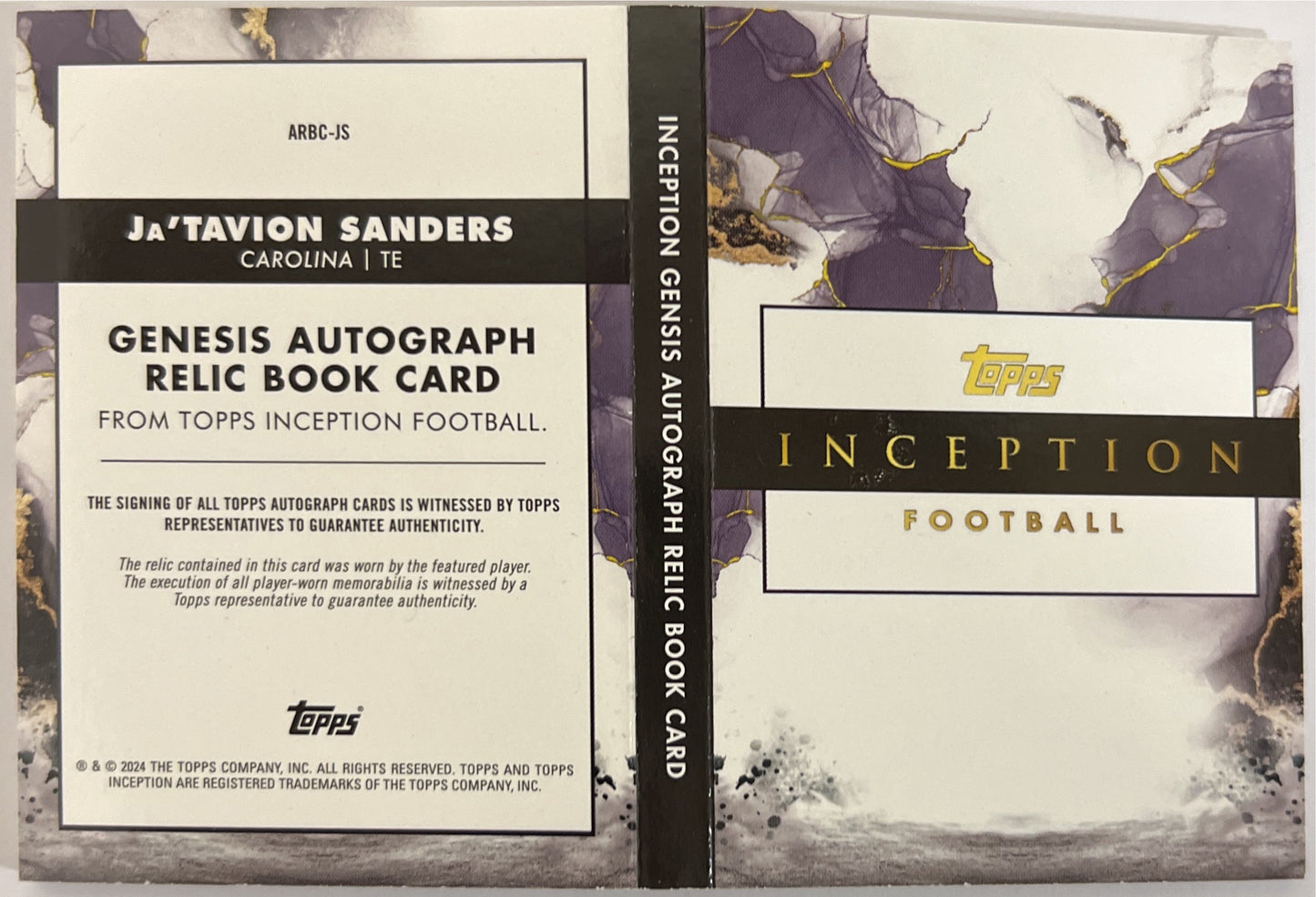 Ja Tavion Sanders 1/10 Rookie Autograph Booklet Topps Inception Football NFL 2024