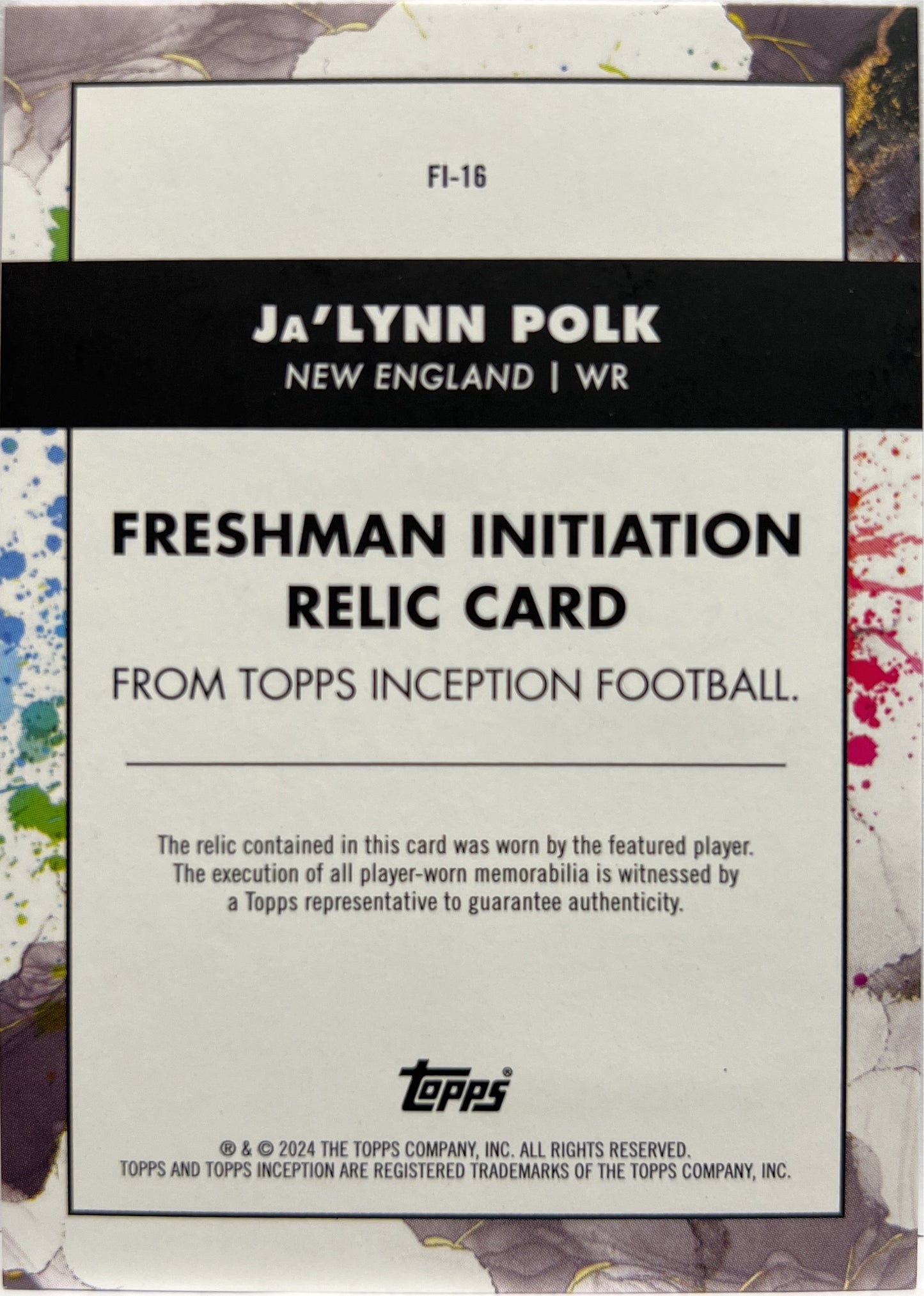 Ja Lynn Polk 12/125 Rookie Patch Freshman Initiation Purple Topps Inception Football NFL 2024