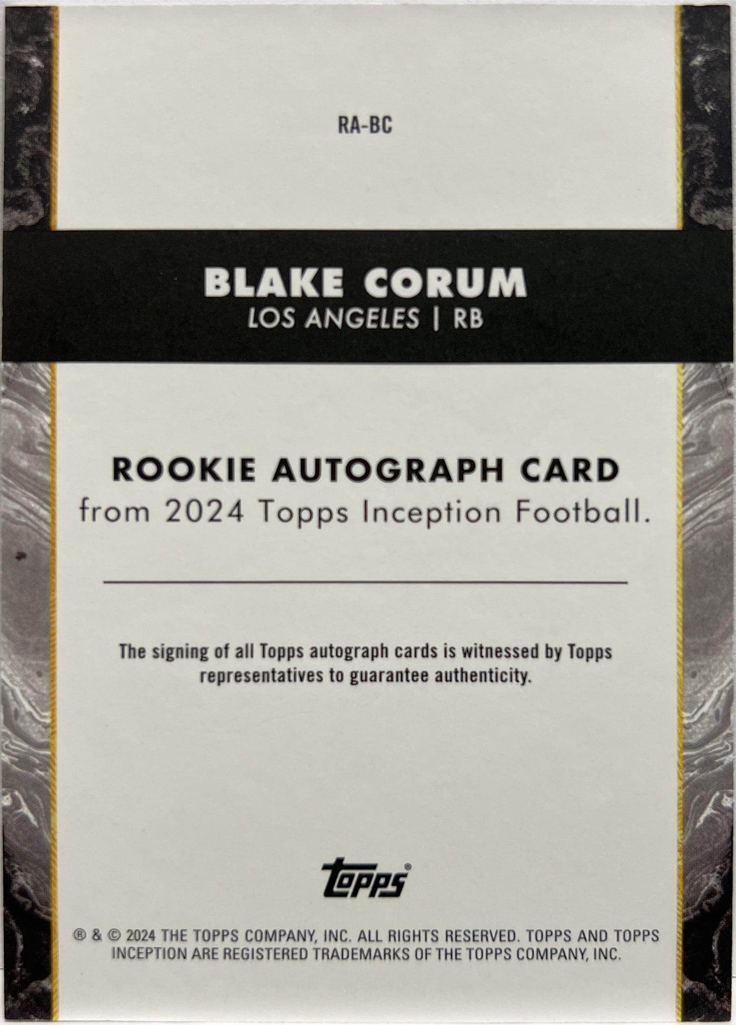 Blake Corum Rookie Autograph On Card Topps Inception Football NFL 2024