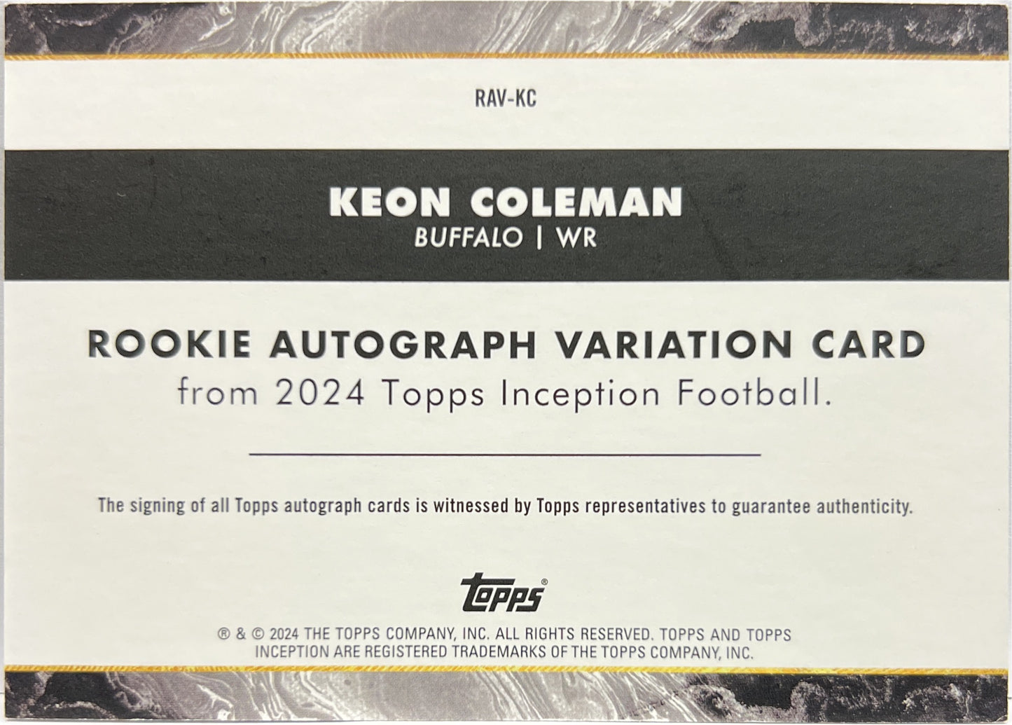 Keon Coleman 5/125 Rookie Autograph On Card Purple Topps Inception Football NFL 2024
