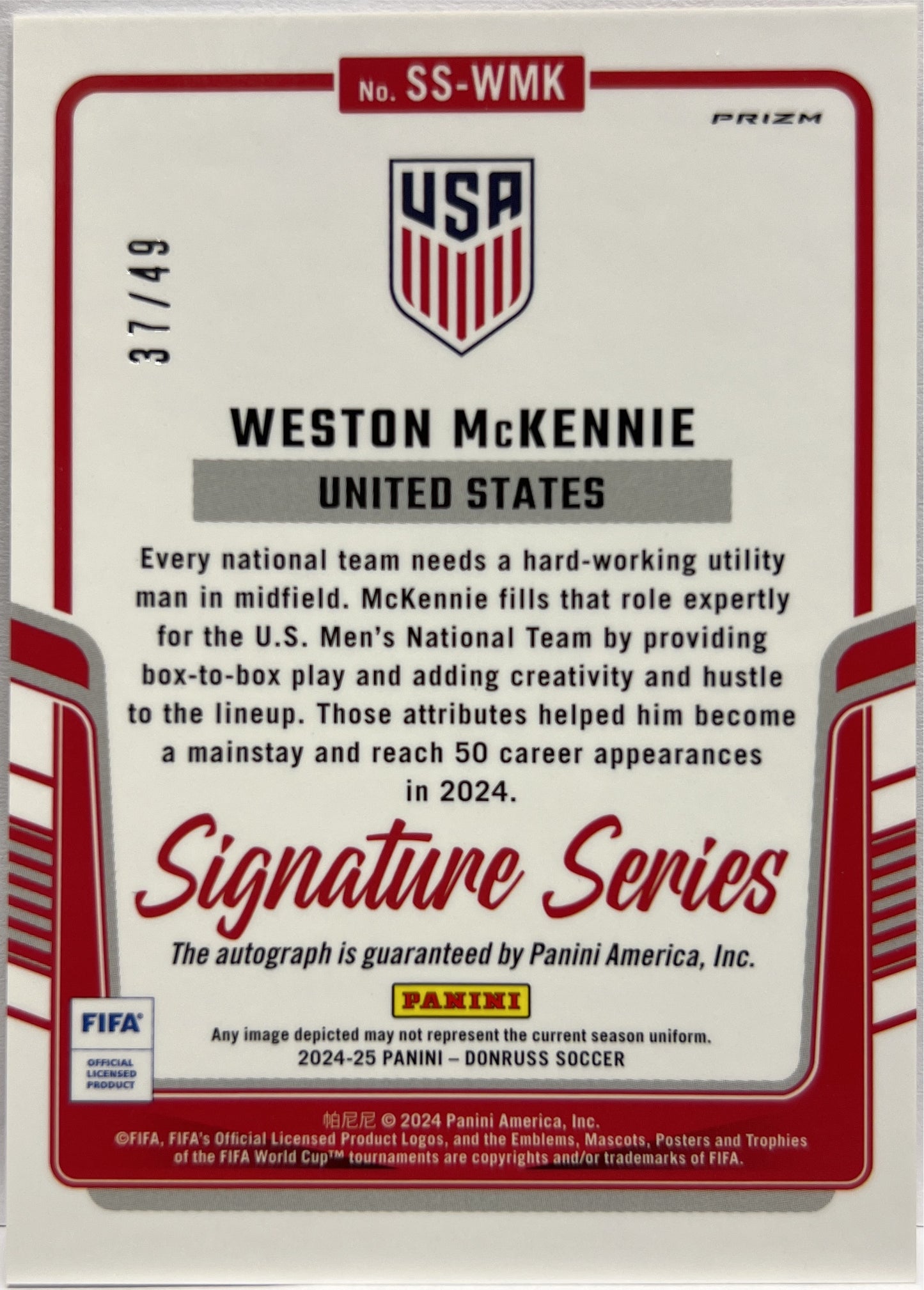 Weston McKennie 37/49 Autograph Signature Series Red Donruss Fifa 2024/25