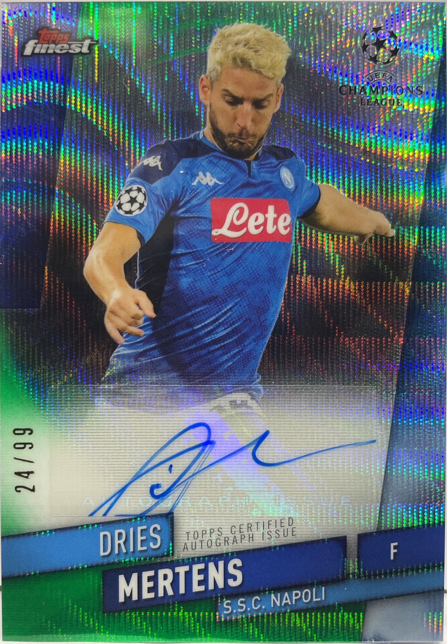 Dries Mertens 24/99 Autograph Green Topps Finest UCL 2019/20