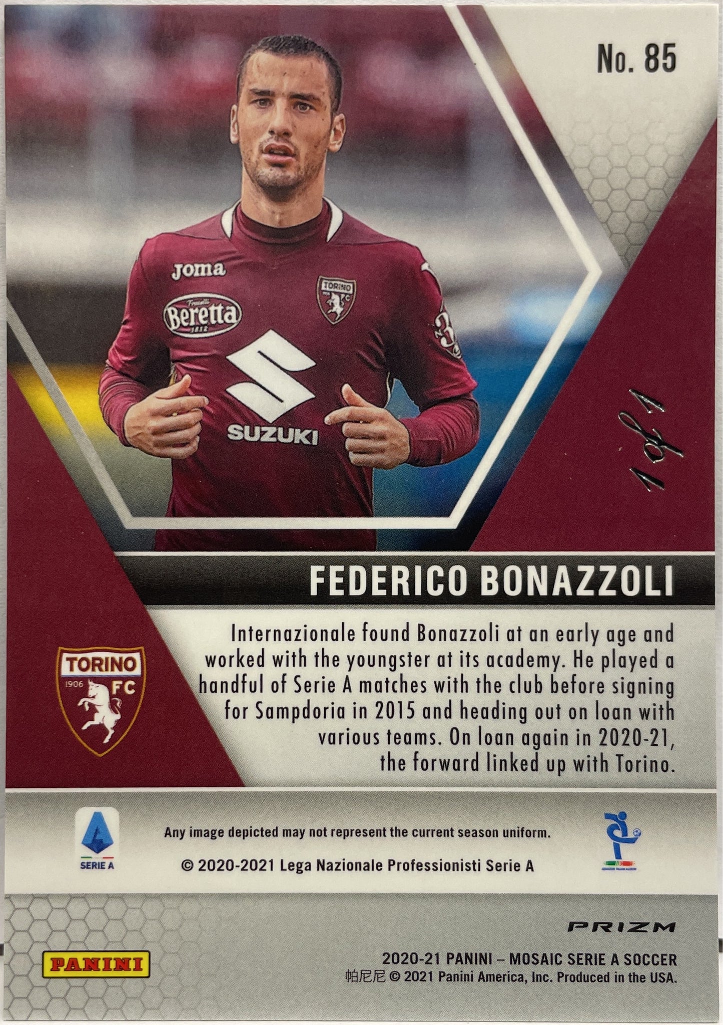 Federico Bonazzoli 1/1 Rookie One Of One Black Mosaic Serie A 2020/21