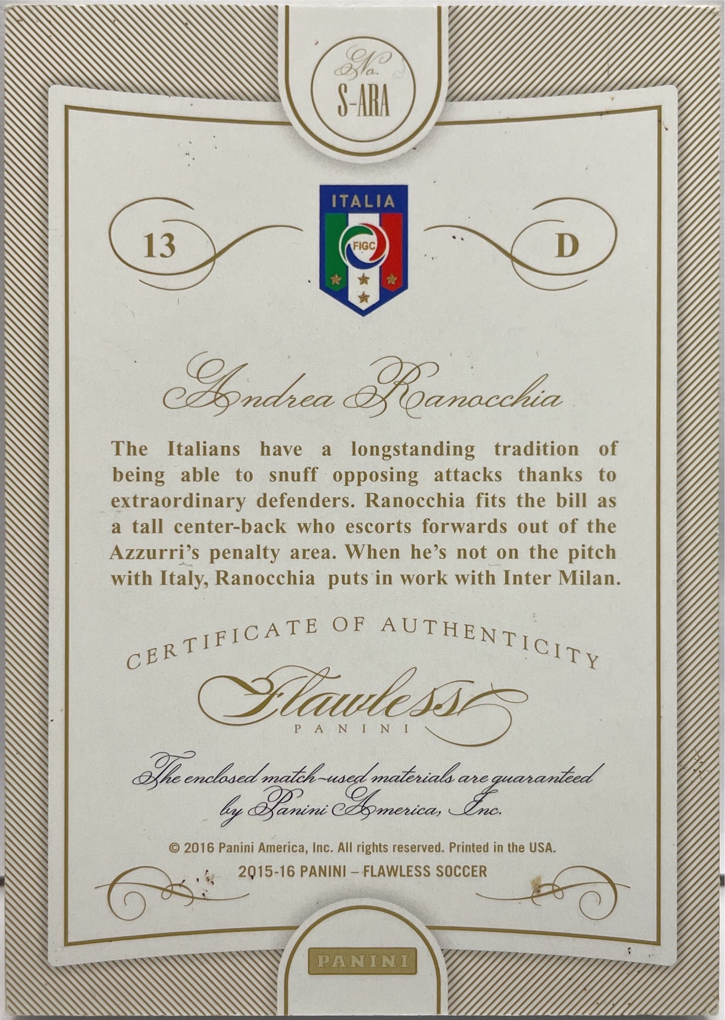 Andrea Ranocchia 2/10 Studs Patch Flawless 2015/16
