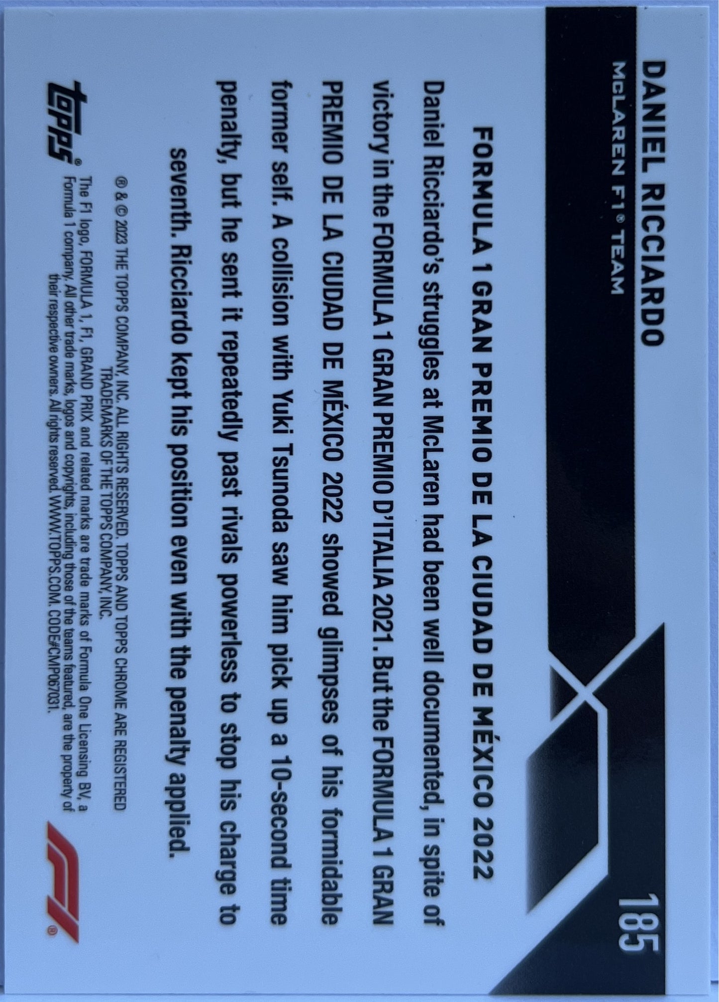 Daniel Ricciardo 337/399 Purple Topps Chrome F1 2023