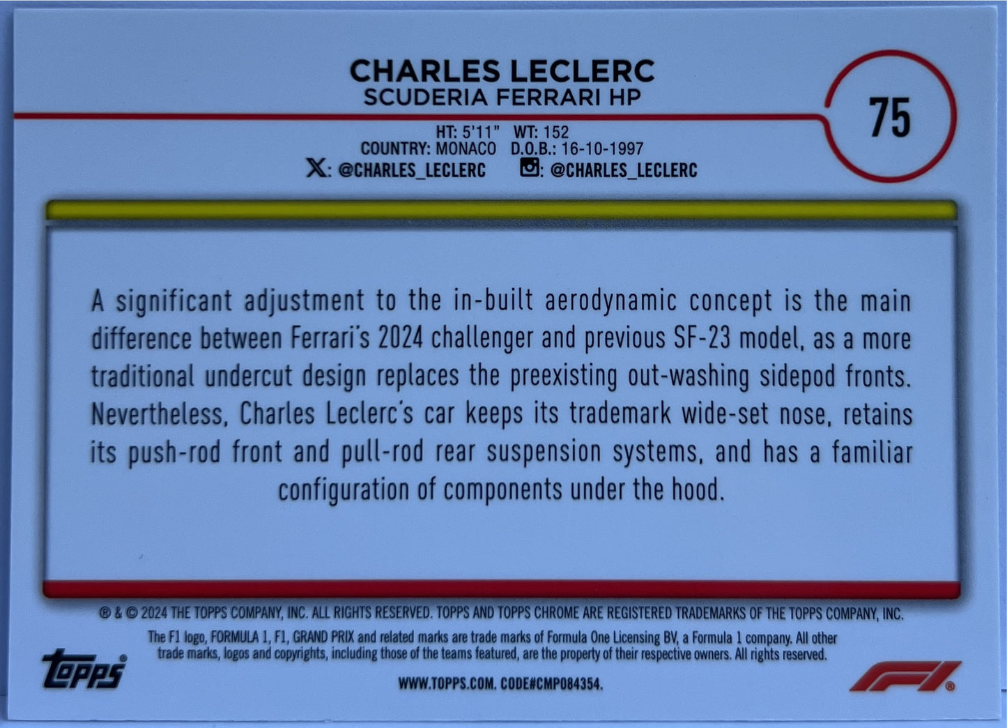 Charles Leclerc Sepia Refractor Topps Chrome F1 2024