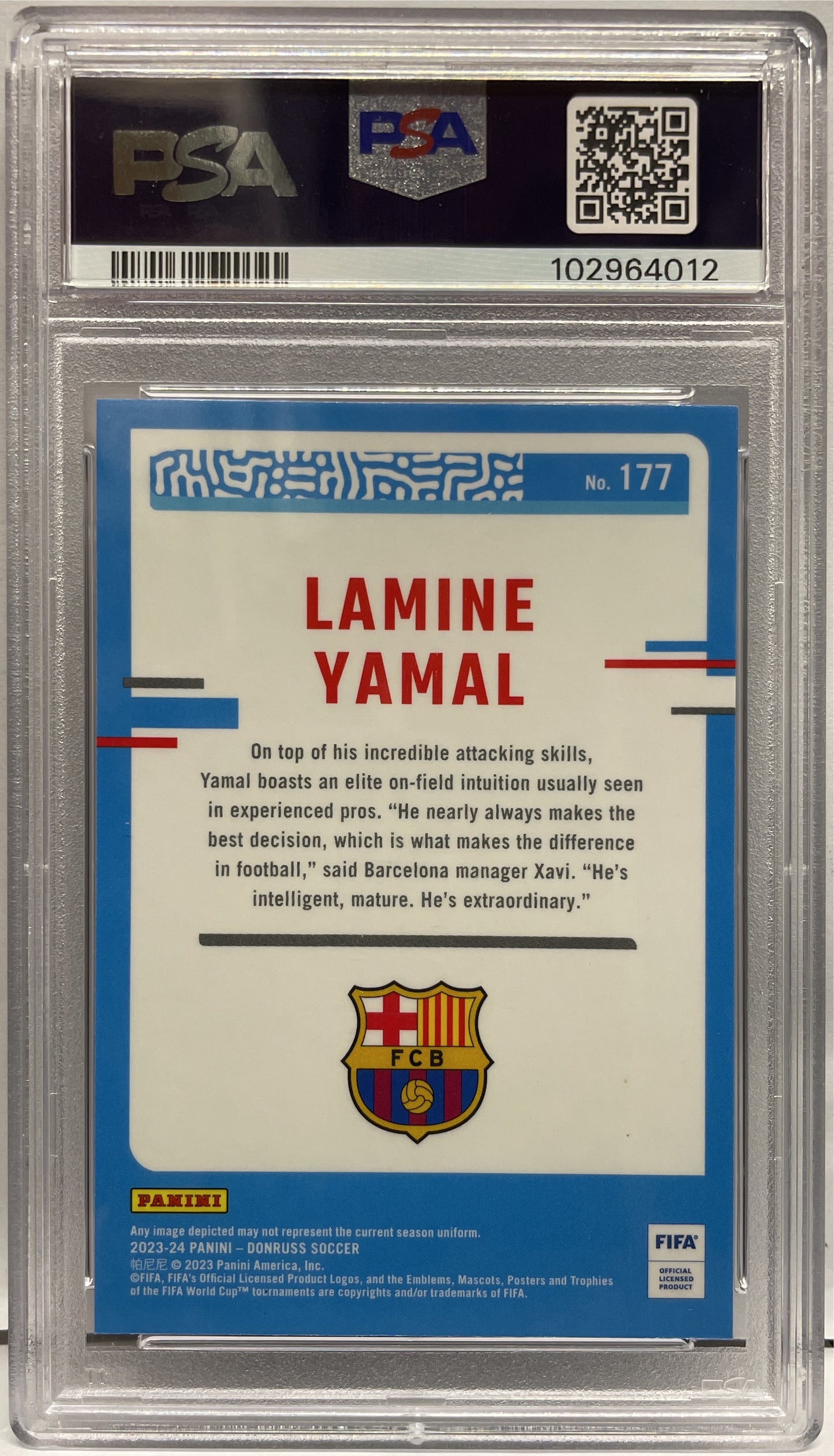 PSA 10 Lamine Yamal Rated Rookie Optic Donruss Fifa 2023/24 COD:102964012