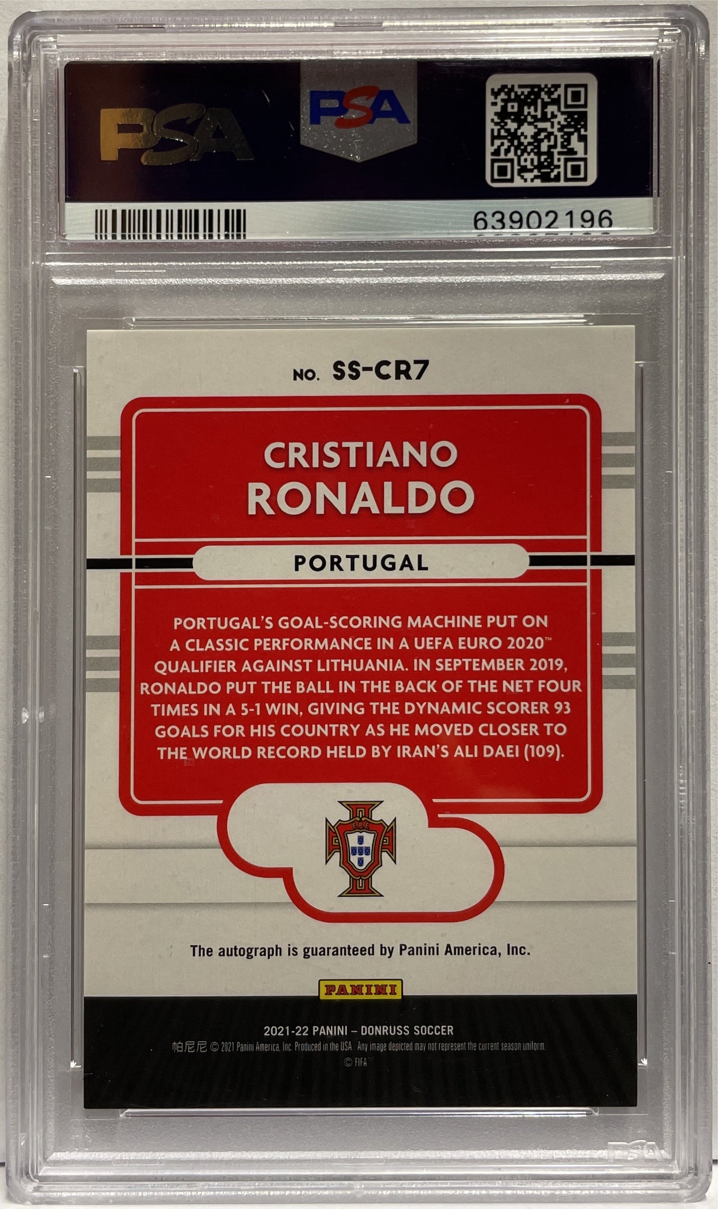 Cristiano Ronaldo 5/5 Autograph Signature Series Gold Panini Donruss Road To Qatar 2021/22 PSA 9
